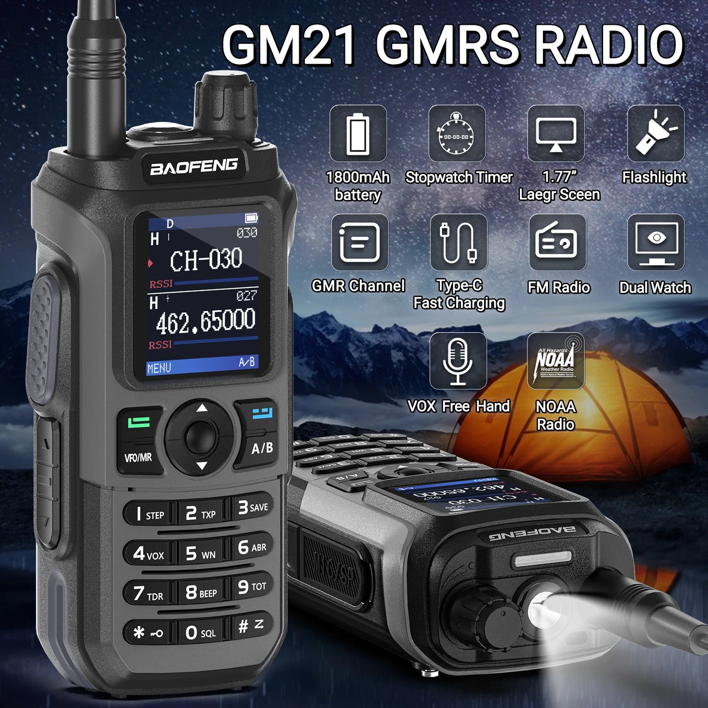 Baofeng GM21 GMRS Walkie Talkie Type C UV21 Pro Ham Radio