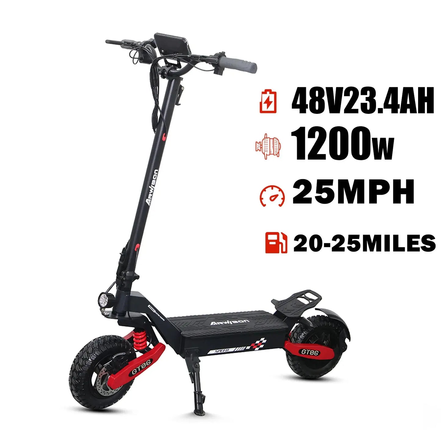 Arwibon 1200W Motor Electric Scooter 48V13/23.4AH Speed up to 25MPH 11 Inch Off-Road Tires Foldable Adult E-Scooter by Beastly Survival Outlet