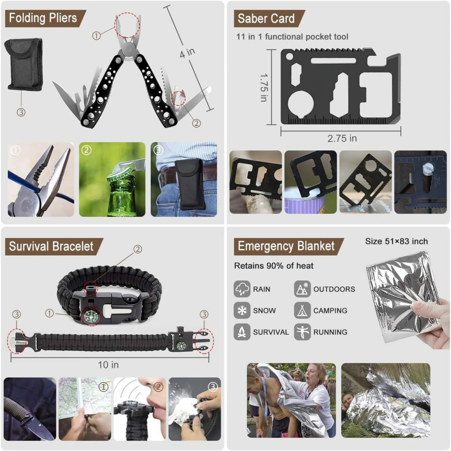 238 Piece Emergency Survival Kit with Tactical Molle Pouch