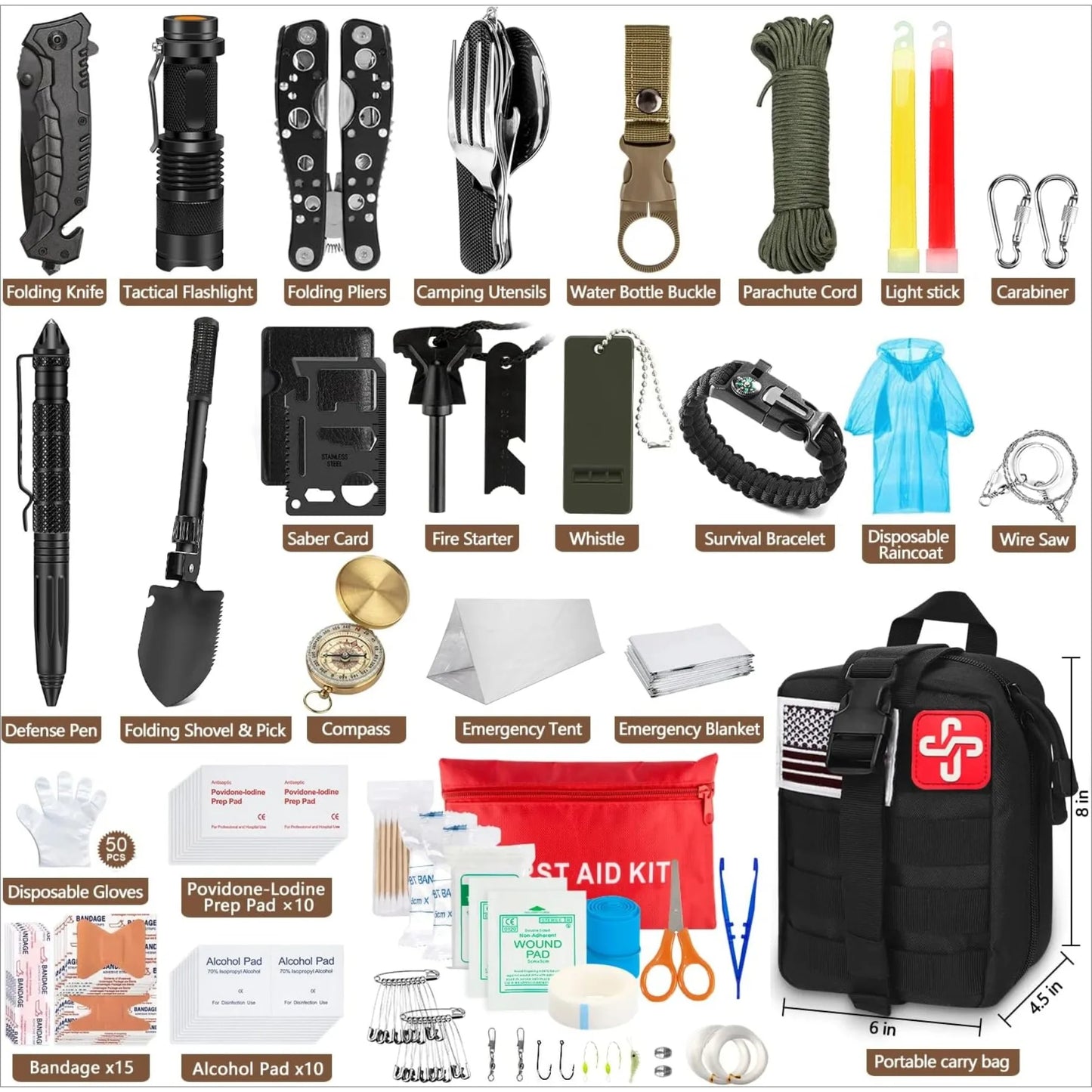 238 Piece Emergency Survival Kit with Tactical Molle Pouch