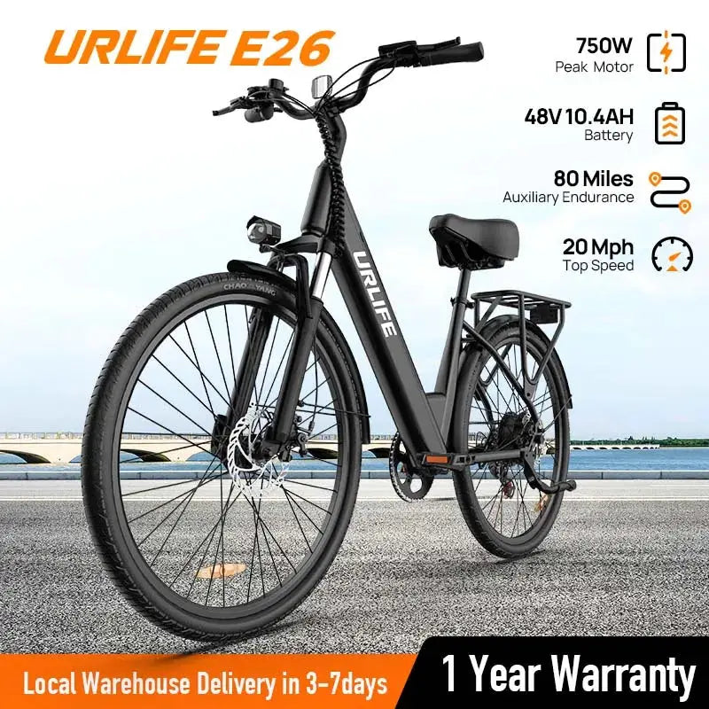 Peak 750W E26 Electric Bike for Adults | 48V 10.4Ah Removable Battery, Top Speed 20MPH, 26''X2" Standard Tire, 7-Speeds by Beastly Survival Outlet
