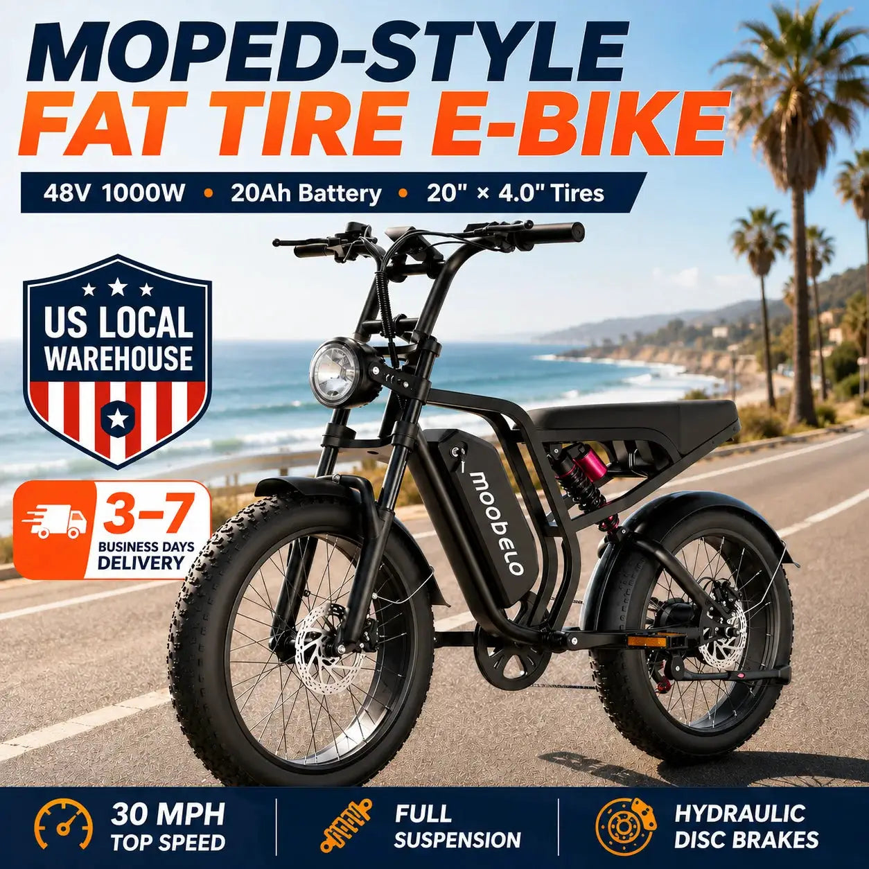 1000W electric dirt bike, 48V detachable battery, suitable for all-terrain riding, 20-inch punctureproof tires bike electric by Beastly Survival Outlet