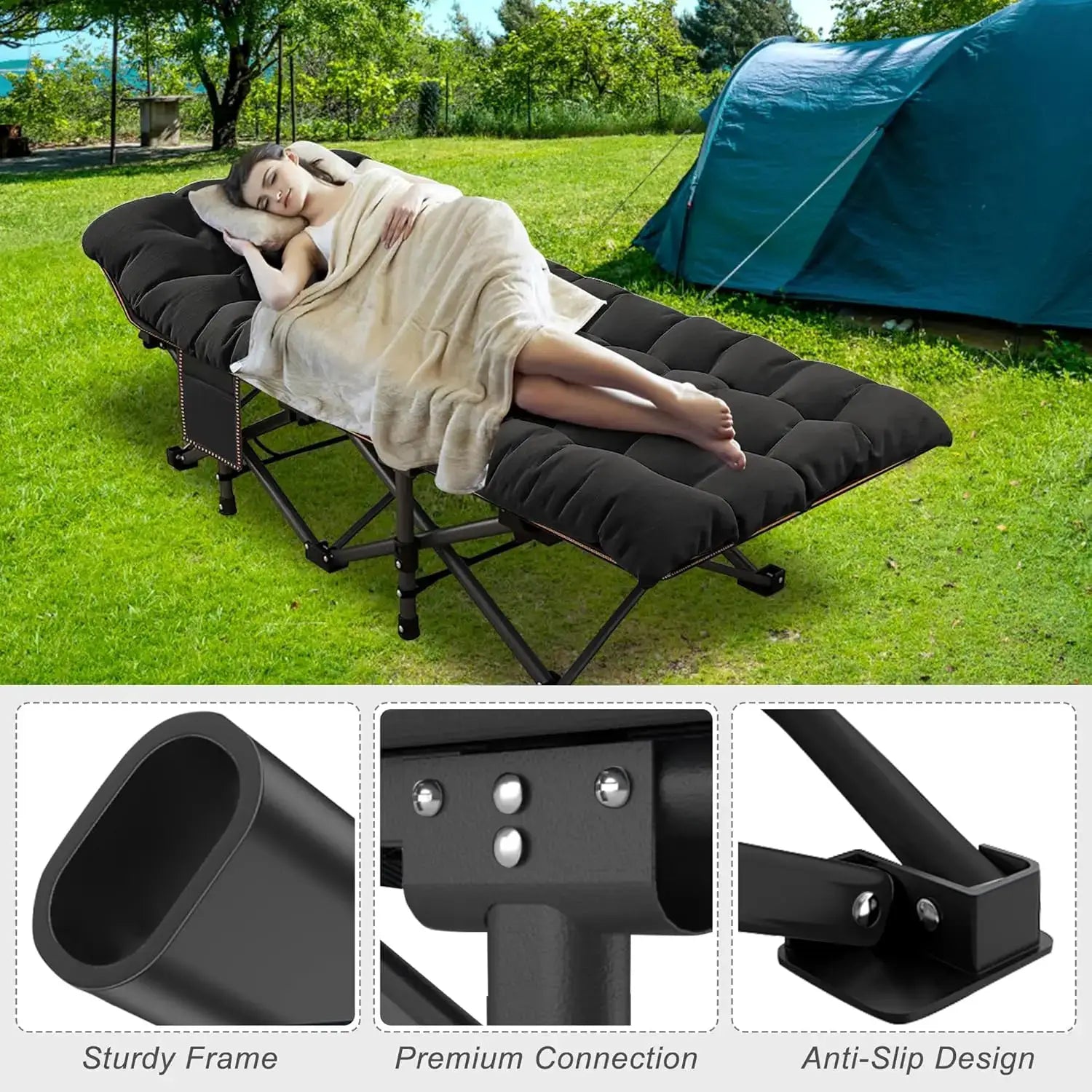 2 Pack XXL Camping Cot For Adults 900 Lbs With Mattress Pad by Beastly Survival Outlet