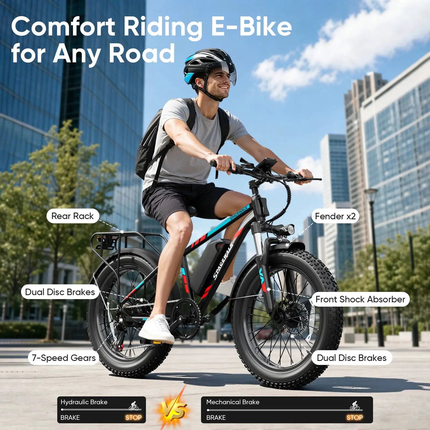 Spacewalk 1500W Peak Electric Bike for Adults, 48V 15Ah Removable Battery Fat Tire Ebike, 28MPH High Speed Long Range 60 Miles Electric Bicycle, 26×4.0 All Terrain Mountain E Bike with LCD Display & 7 Speed Gear by Beastly Survival Outlet