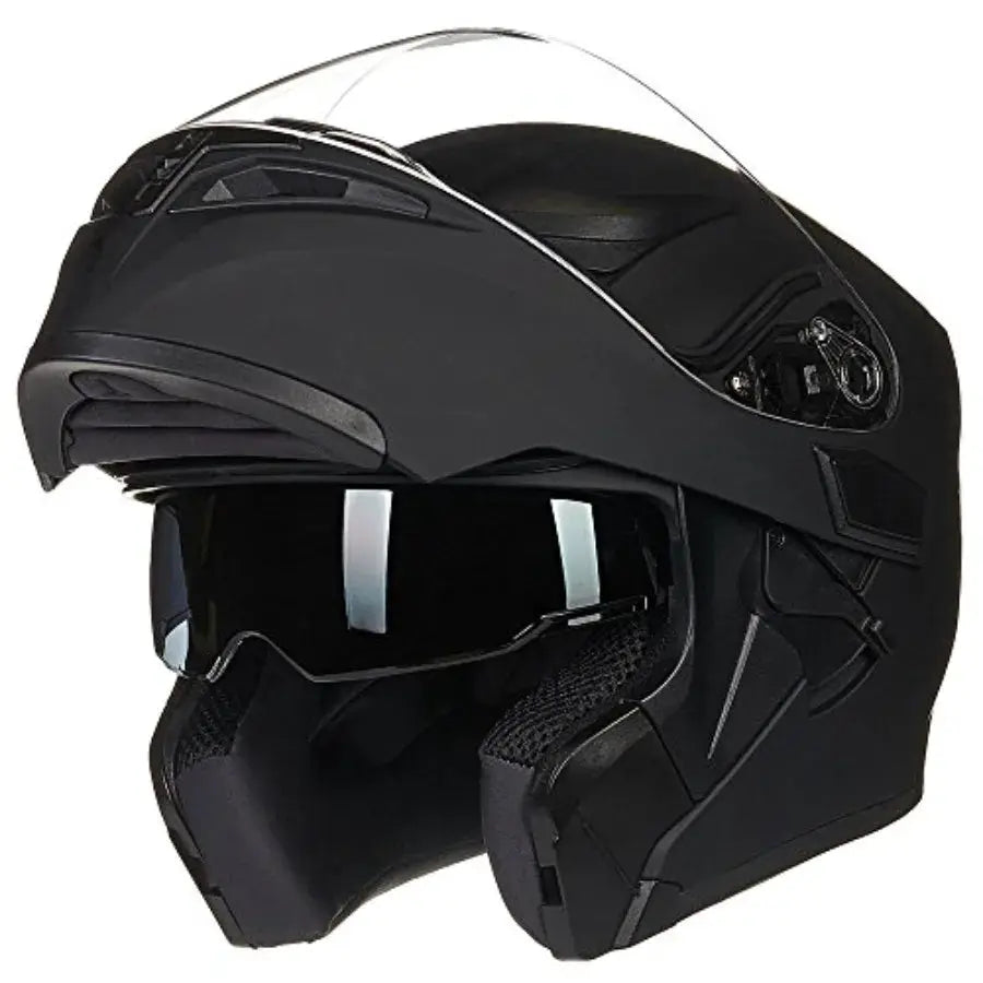 Motorcycle Dual Visor Flip-up Modular Full Face Helmet DOT Model 902/902L for urban riding polycarbonate shell matte black fini by Beastly Survival Outlet