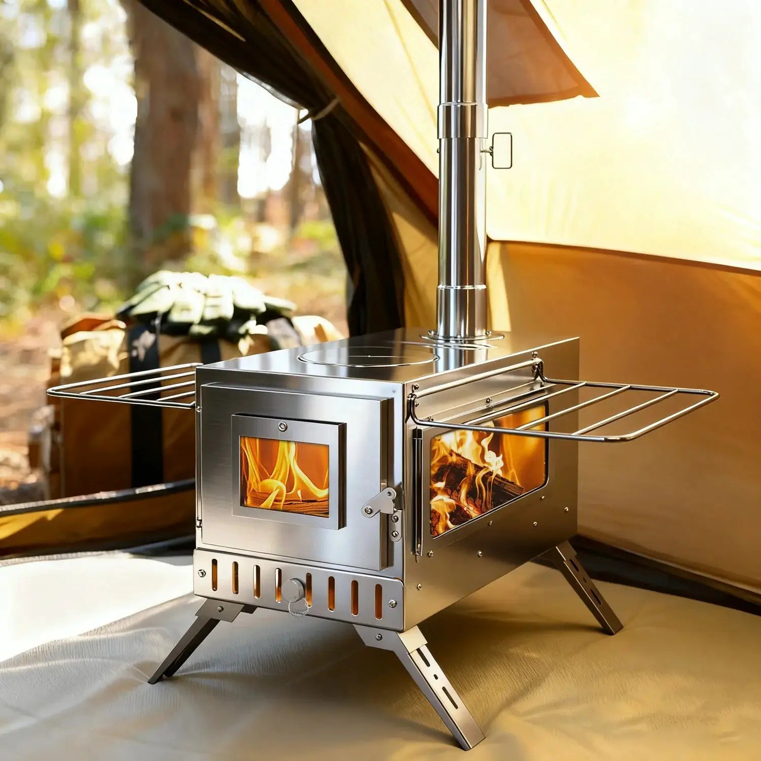 Portable Camping Tent Wood Stove for Outdoor Heating Stainless Steel Hot Tent Stove Burner Stove with 7 Chimney Pipes by Beastly Survival Outlet
