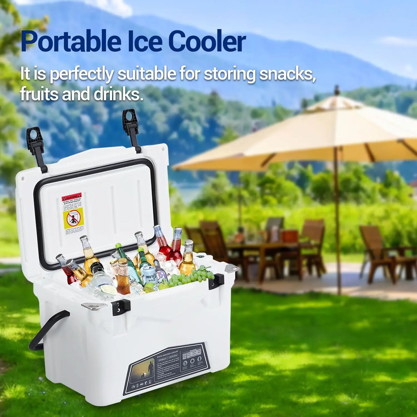 Portable Ice Cooler With Cup Holder Bottle Openers Camping