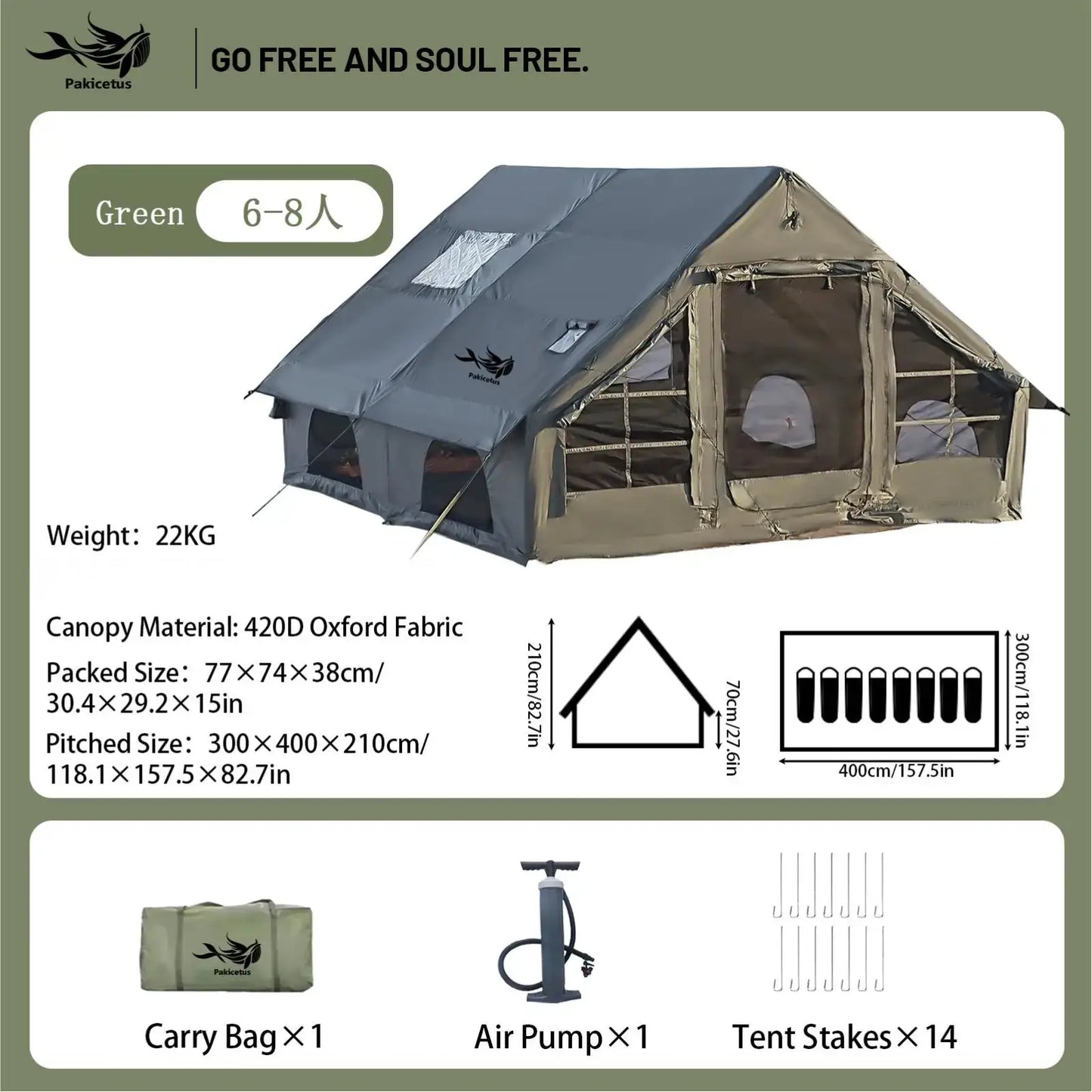 Pakicetus Quick Setup Inflatable Camping Tent, Waterproof Family Tent for 4-8 Persons, Portable Air Tent with Carry Bag by Beastly Survival Outlet