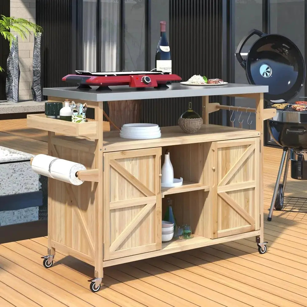 Grill Cart With Stainless Steel Table Of Outdoor BBQ Storage by Beastly Survival Outlet