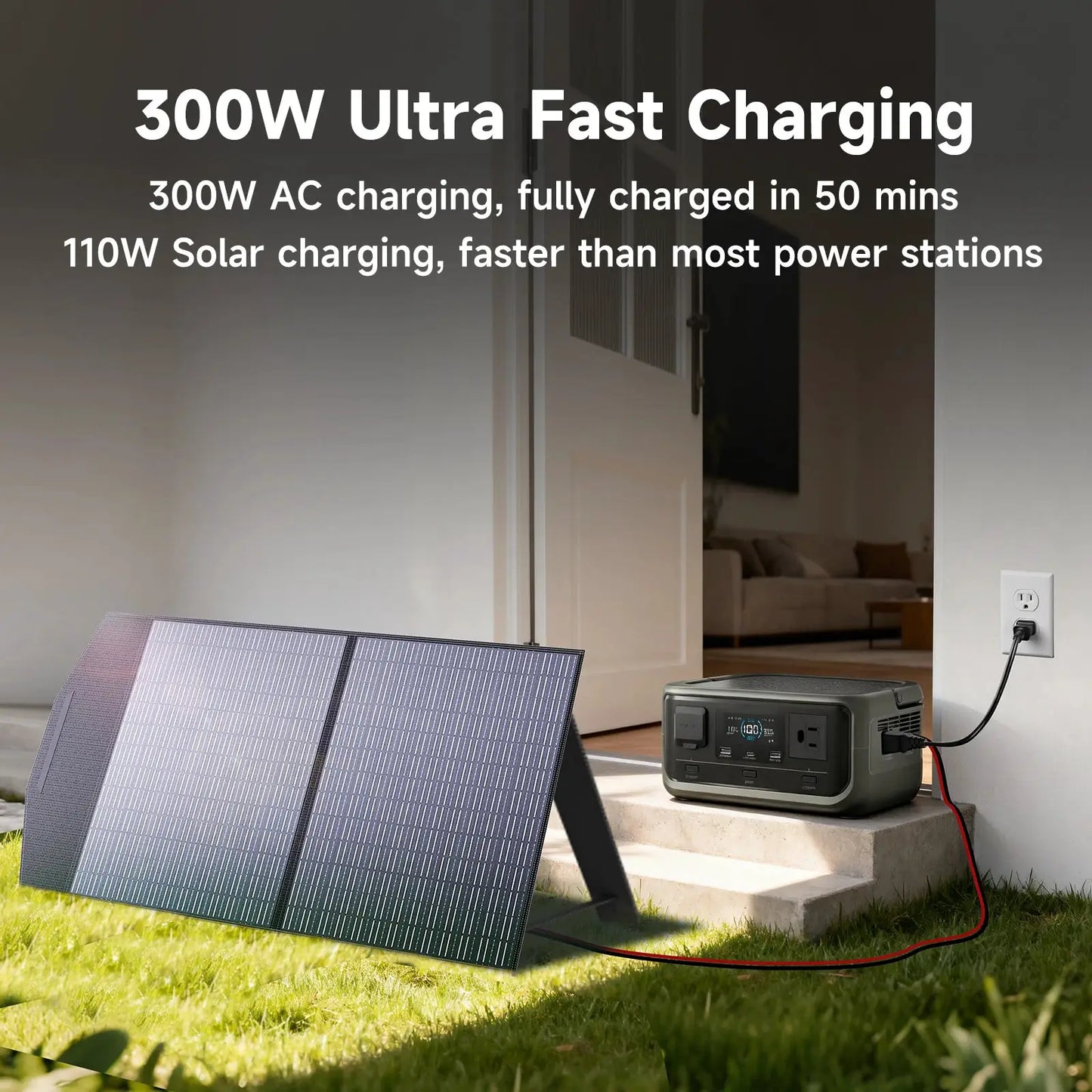 Allpowers P300 256Wh Solar Generator 100W Foldable Panel RVs by Beastly Survival Outlet