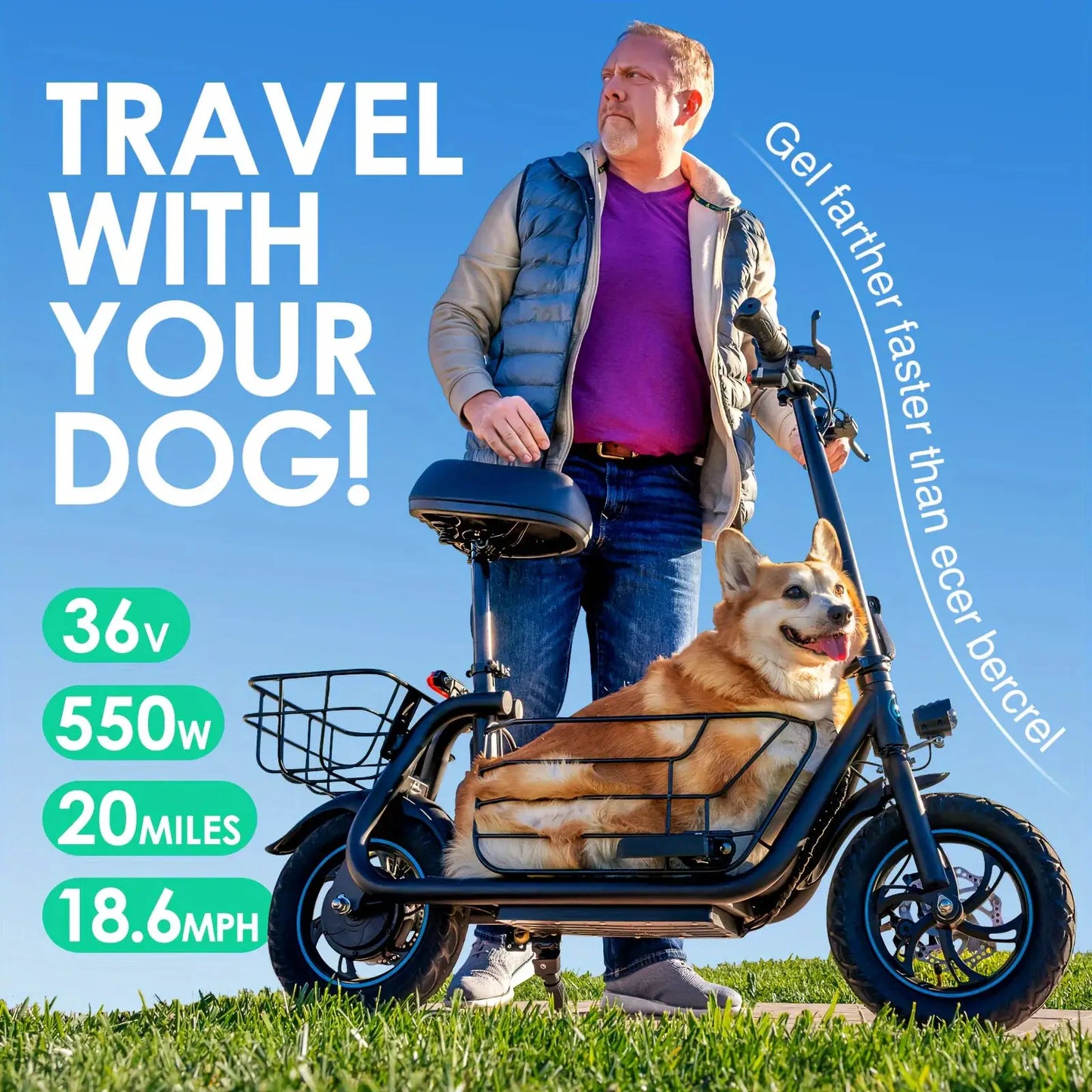 Gyroor Electric Scooter with Basket for Pet, 3 Riding Modes Foldable Electric Scooter for Adults - up to 20 Miles 18.6MPH by Beastly Survival Outlet