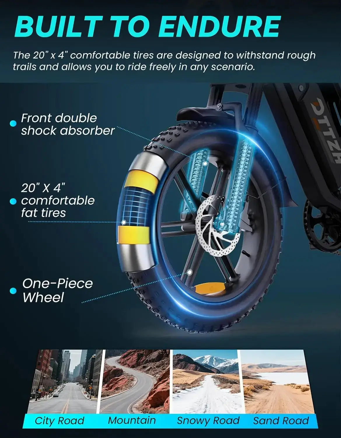 DTTZH Electric Bike for Adults, 2000W Peak 40MPH 48V 25Ah Removable Battery, 20"x4.0" Fat Tire Full Suspension 7-Speed E-Bike, NFC Unlock, UL 2849 Certified, 1 Year Warranty by Beastly Survival Outlet