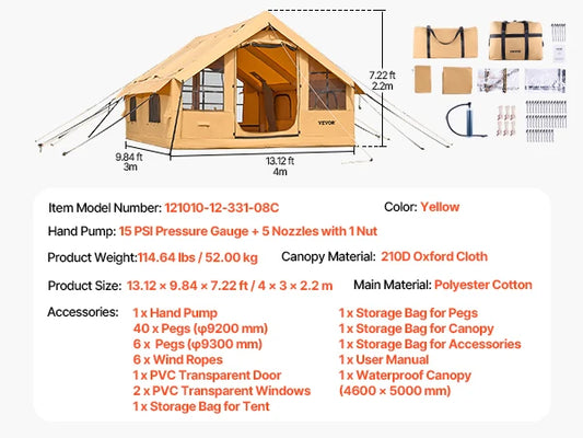 SucceBuy Inflatable Camping Tent With Skylight Mesh Windows