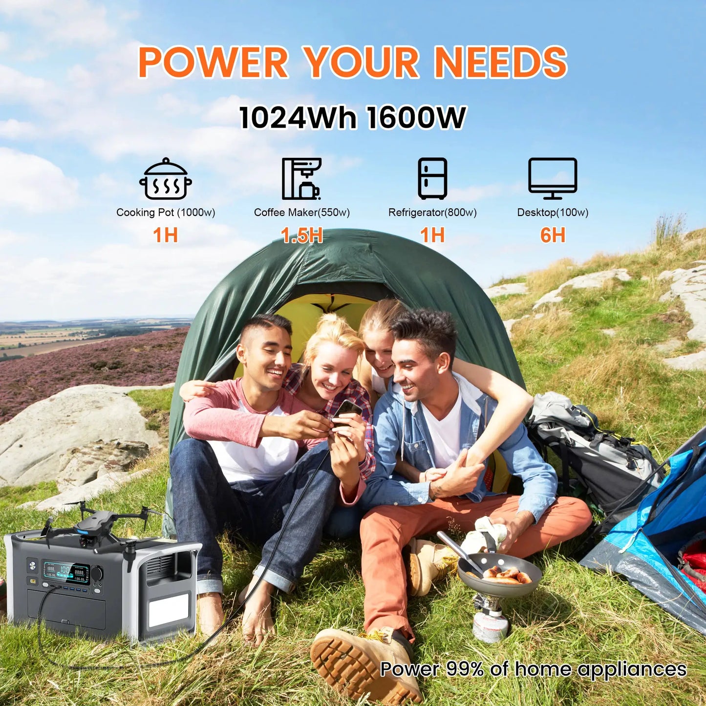 CTOLITY AP1000 1600W Solar Generator 1024Wh Portable Power Station LiFePO4 Battery 1 Hr Fast Charge Outdoor Camping RV Home Back by Beastly Survival Outlet