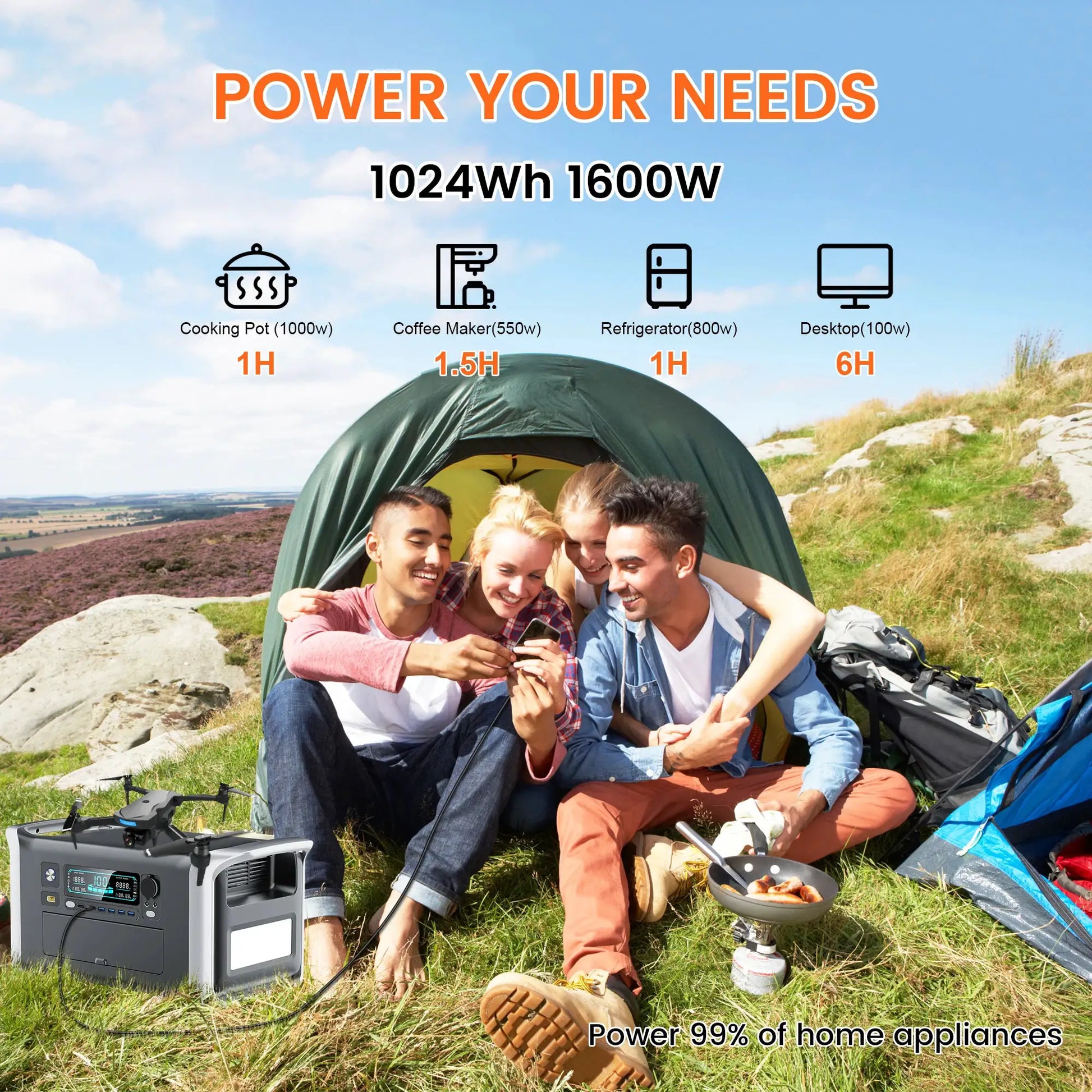 CTOLITY AP1000 1600W Solar Generator 1024Wh Portable Power Station LiFePO4 Battery 1 Hr Fast Charge Outdoor Camping RV Home Back by Beastly Survival Outlet