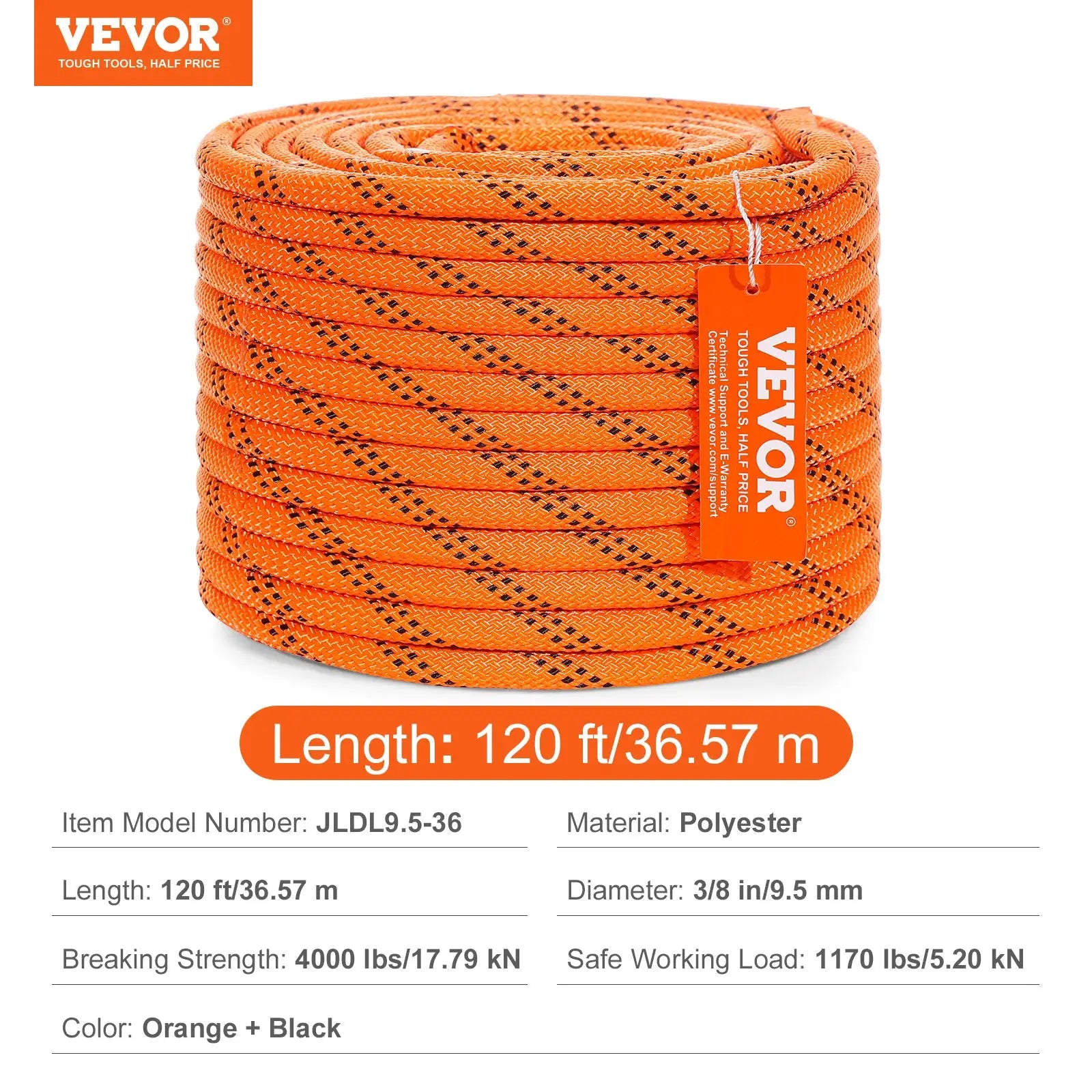 SucceBuy 120ft Dual-Weave Polyester Cord 3/8 1/2in 48-Strand Multi-Use Rope for Arborist Activities Outdoor Adventures Versatile by Beastly Survival Outlet