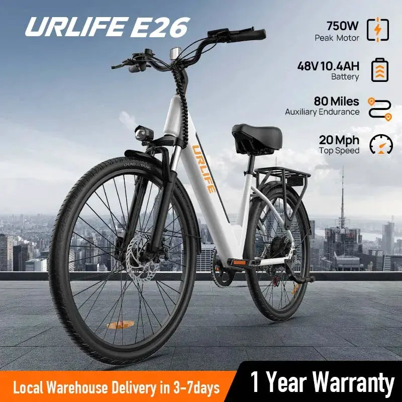 Peak 750W E26 Electric Bike for Adults | 48V 10.4Ah Removable Battery, Top Speed 20MPH, 26''X2" Standard Tire, 7-Speeds by Beastly Survival Outlet