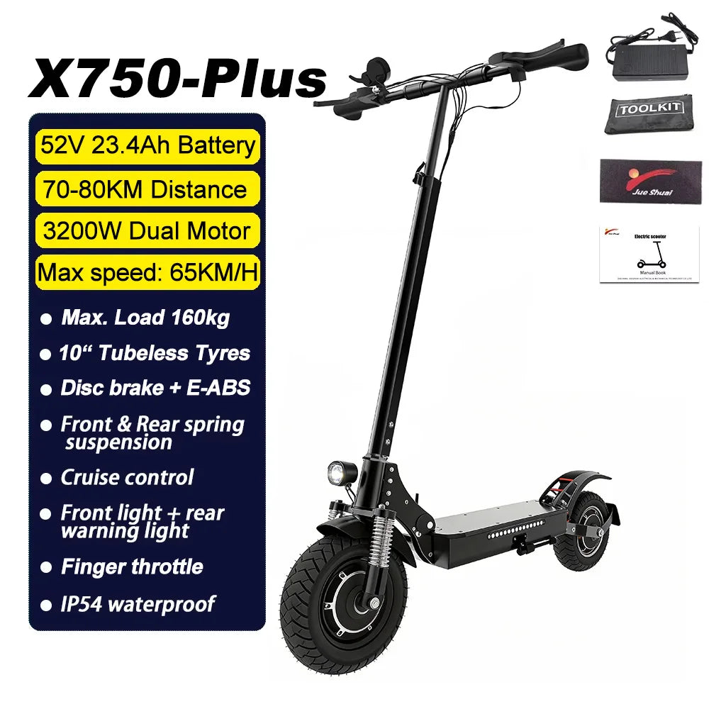 75kmh Dual Motor 3200W Foldable Electric Scooter Fat Tires 2 by Beastly Survival Outlet