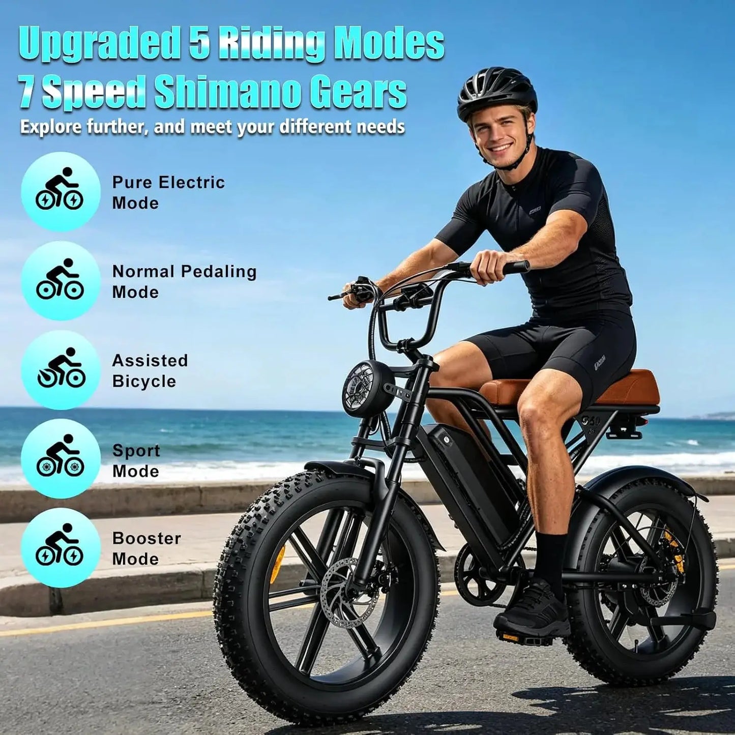 Peak 1500W Fat Tire Electric Bike for Adults 20inch All Terrain Ebike 30MPH Fast Mountain E-Bike 48V Long Range Bicycle by Beastly Survival Outlet
