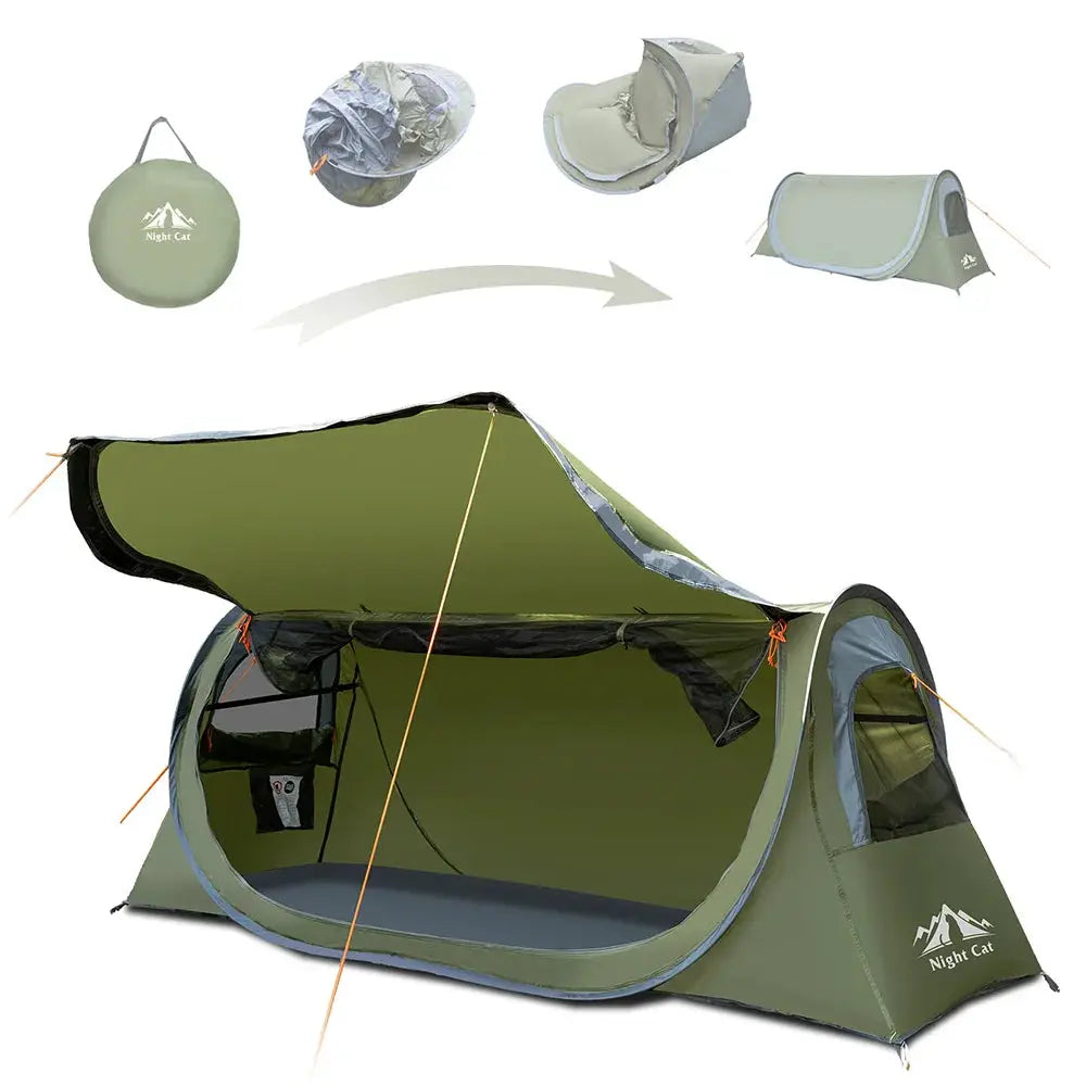 Night Cat Pop-up Camping Tent: 1 Person Tent Waterproof Instant Easy Setup Tunnel Tent Fits for Camping Cot (Excluded) by Beastly Survival Outlet