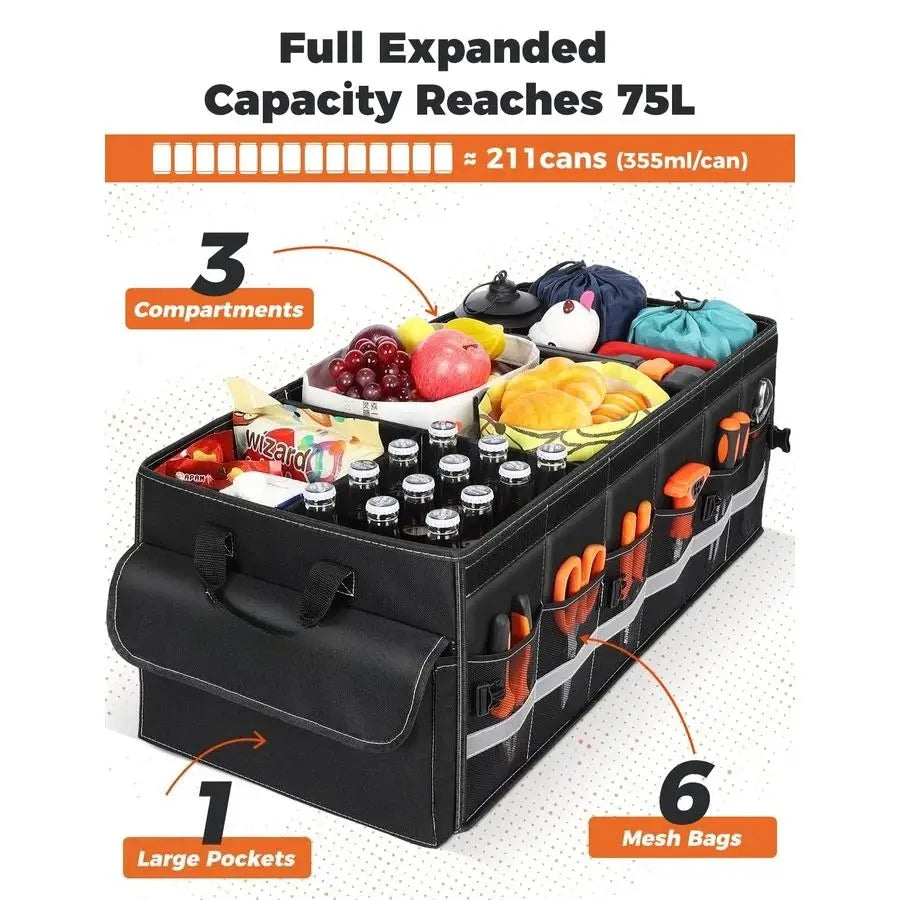Car Trunk Organizer SUV 75L Collapsible Quad Compartment Pro by Beastly Survival Outlet
