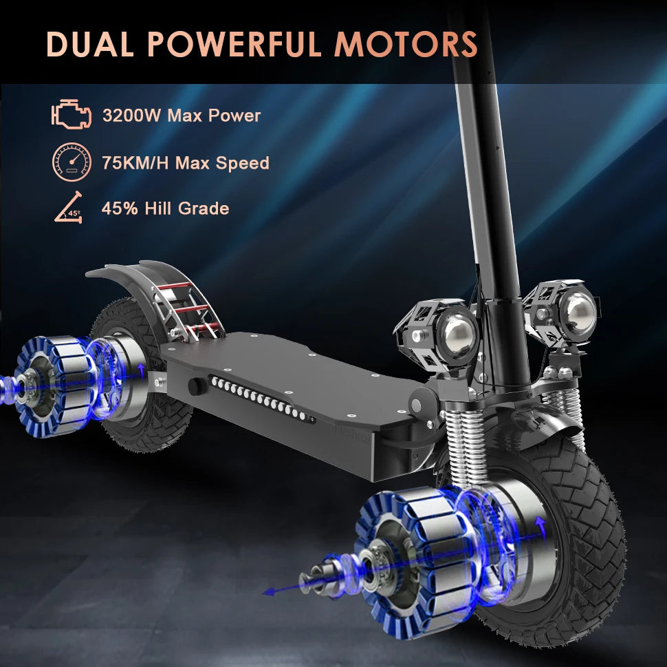 75kmh Dual Motor 3200W Foldable Electric Scooter Fat Tires 2 by Beastly Survival Outlet