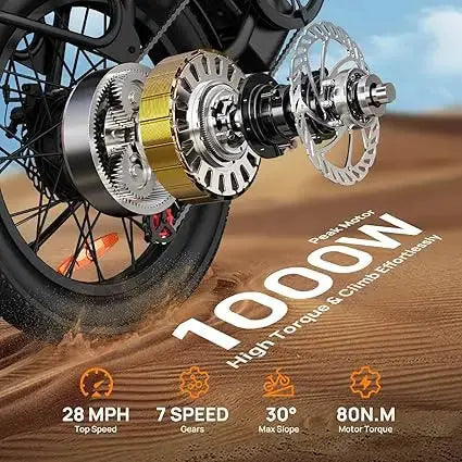 URLIFE 1000W E20 Electric Bike | 48V 13Ah Removable Battery, 28MPH, 20''X3" Fat Tire, 7-Speed E-Bike with Dual Disc Brake by Beastly Survival Outlet
