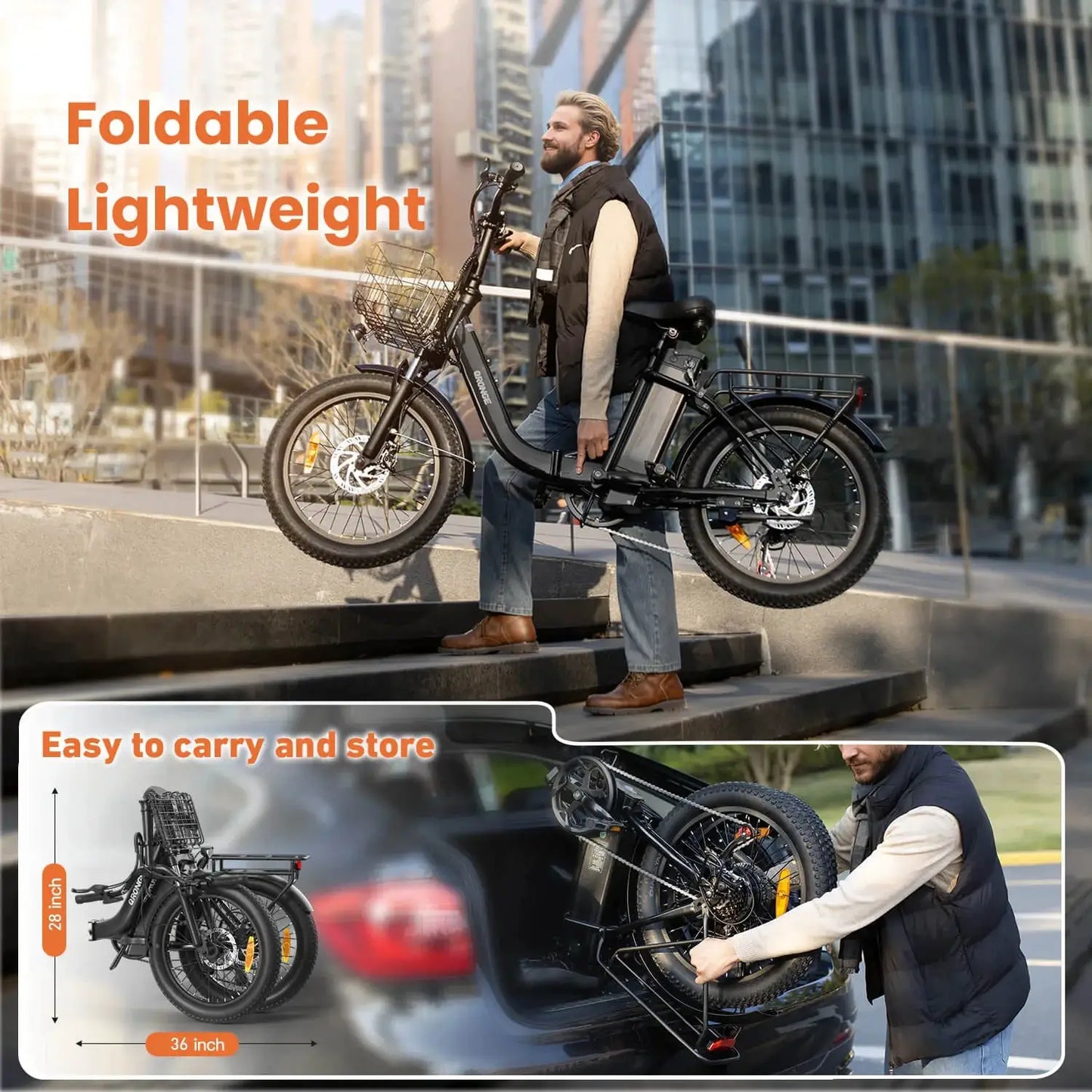 QRONGE 1000W Folding Electric Bike 70 Mile Range 20 Inch Fold by Beastly Survival Outlet