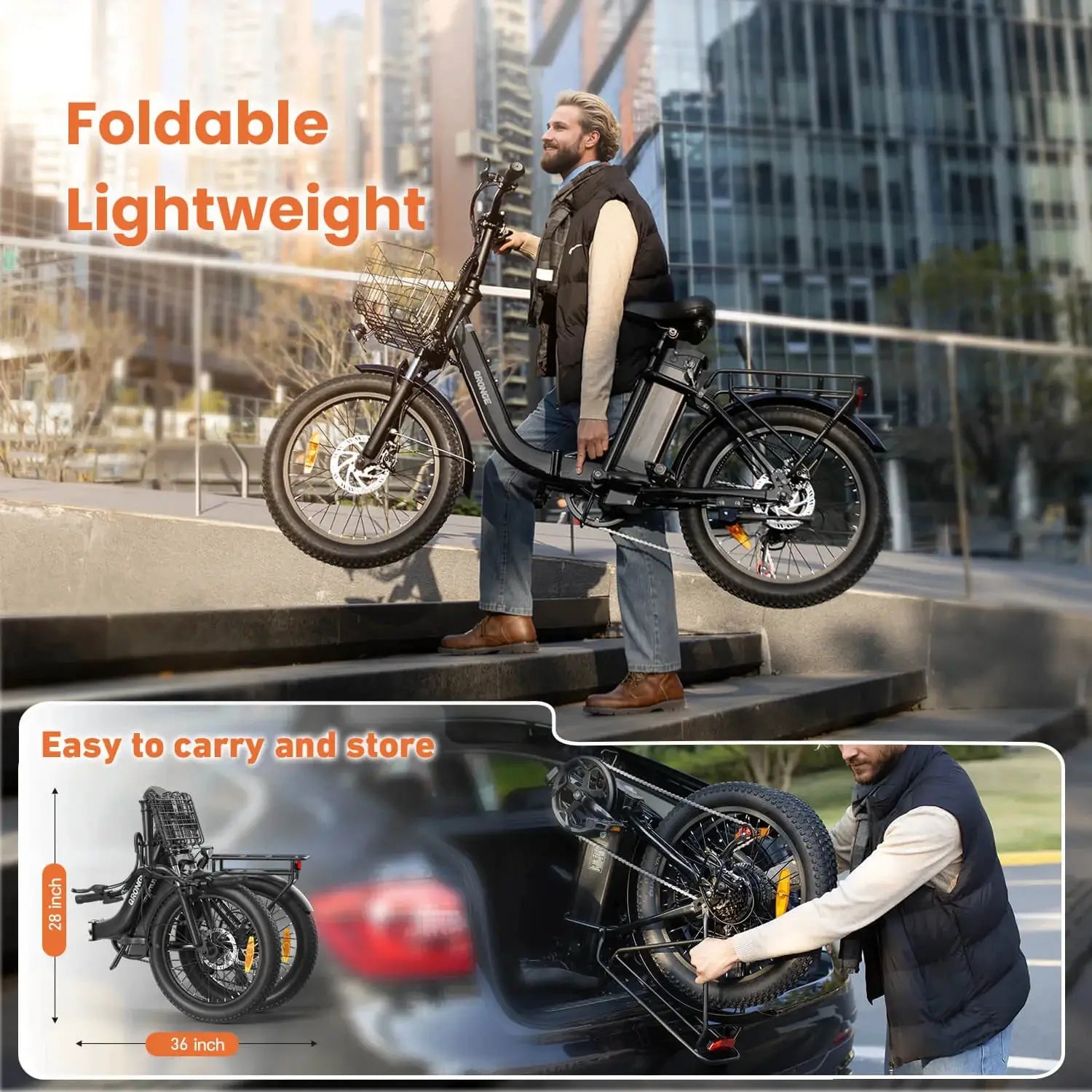 QRONGE 1000W Folding Electric Bike 70 Mile Range 20 Inch Fold by Beastly Survival Outlet