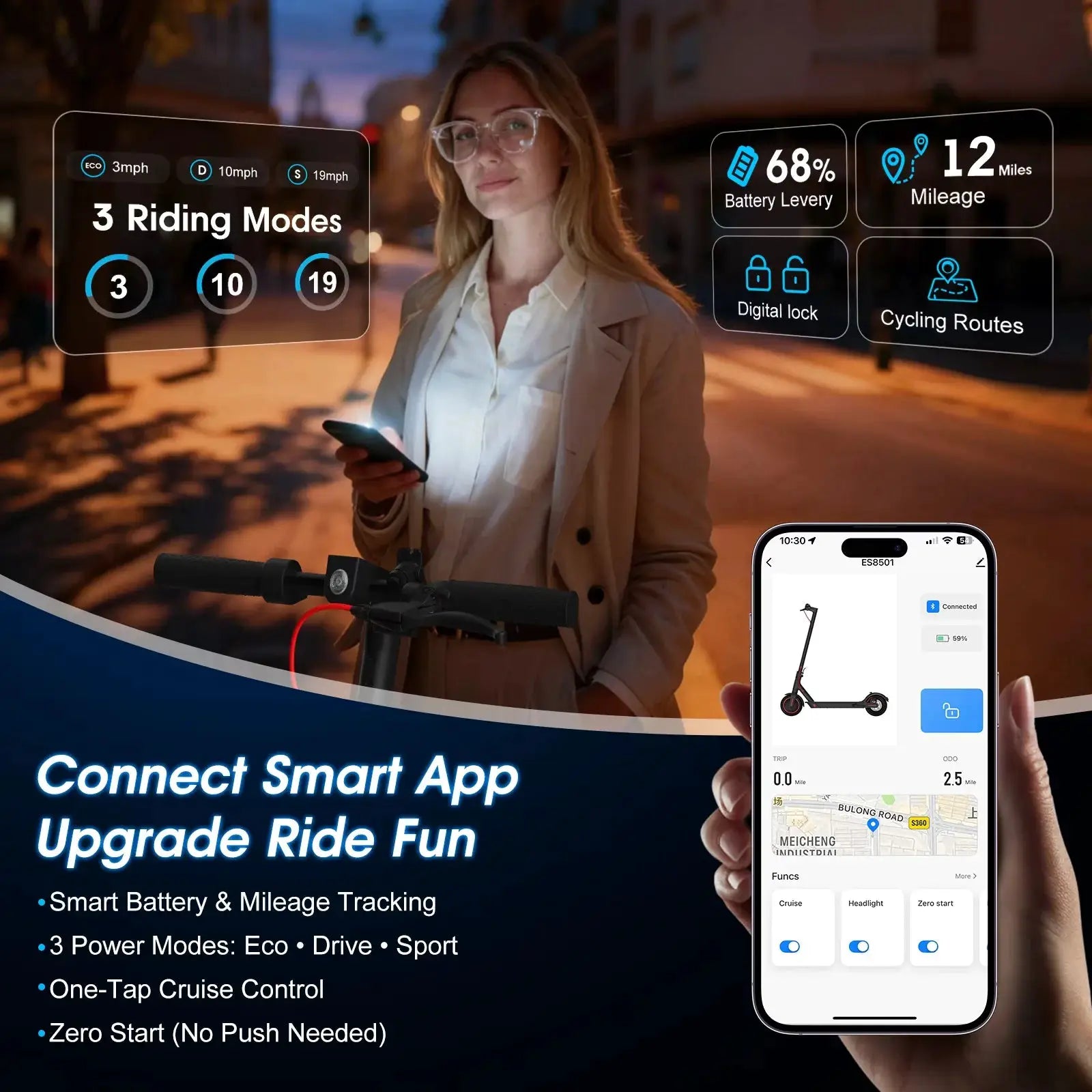 350W Electric Scooter for Adults 19mph Top Speed 21 Miles Max Range Foldable E-Scooter with 8.5'' Tires Double Shock System APP Control by Beastly Survival Outlet