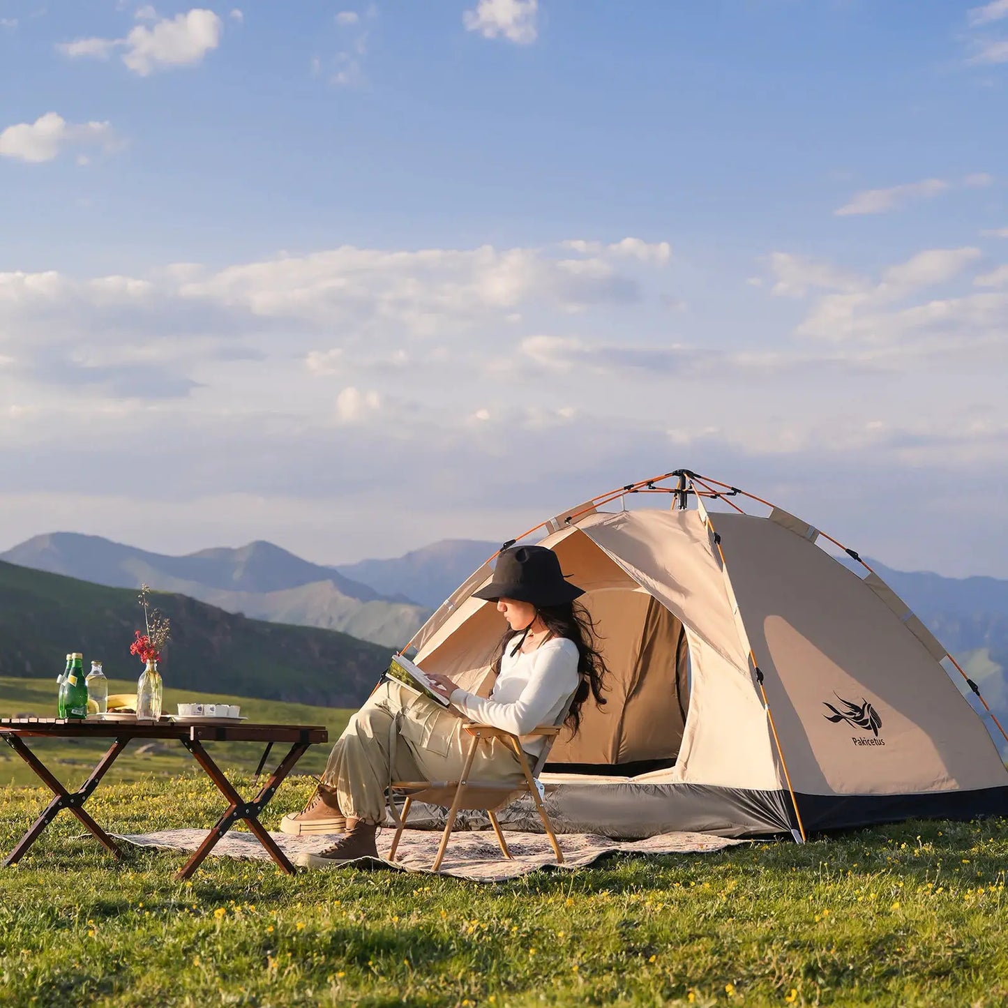 Pakicetus Instant Golden Tent - Portable 3-4 Person Sun & Rain Shelter for Beach & Camping by Beastly Survival Outlet
