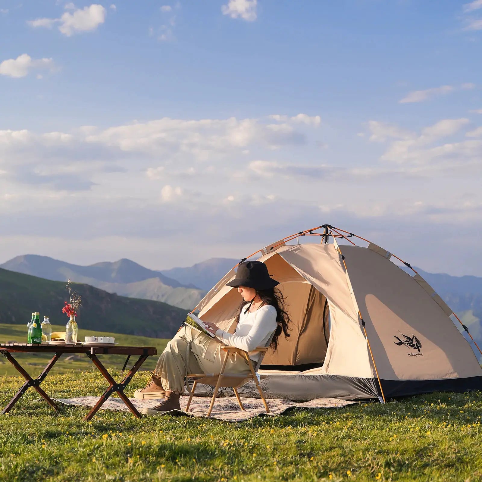 Pakicetus Instant Golden Tent - Portable 3-4 Person Sun & Rain Shelter for Beach & Camping by Beastly Survival Outlet