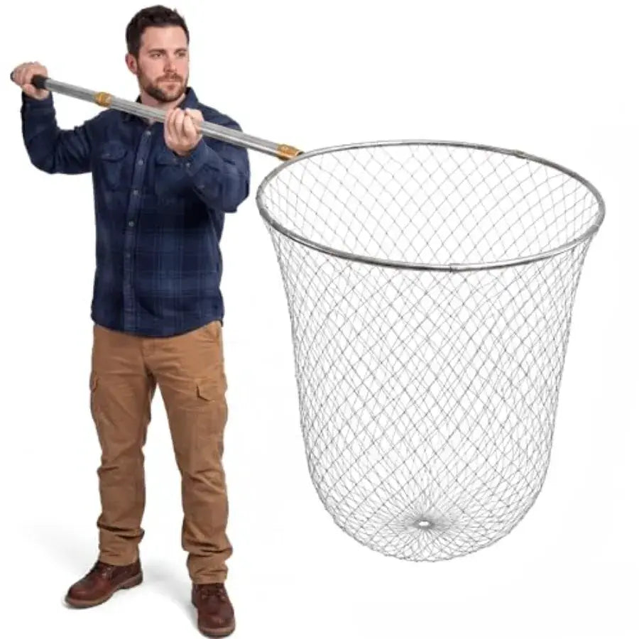 Boat and pier fishing application: stainless steel handle heavy duty fishing net, black, foldable lightweight design with 83-in by Beastly Survival Outlet