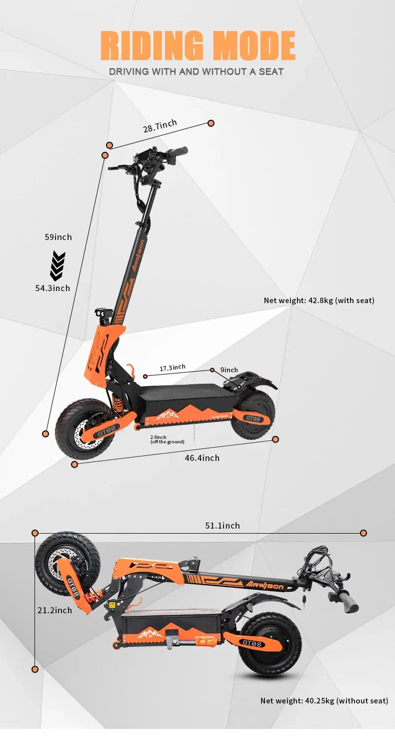 Arwibon 5600W Adult Electric Scooter Dual Motor Top Speed 46MPH,60V27AH, 11-inch Off-Road Tires Sport Folding eScooter by Beastly Survival Outlet