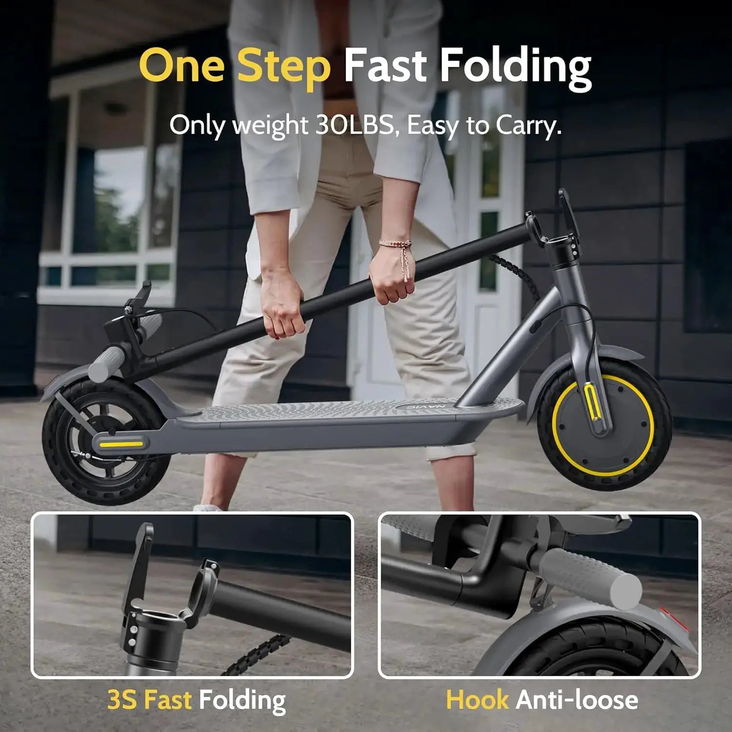 NAVIC T5 Electric Scooter 350W 19MPH APP Smart Control Scooter 8.5inch Solid tire Folding E-Scooter 22Miles Max Range for Adult by Beastly Survival Outlet