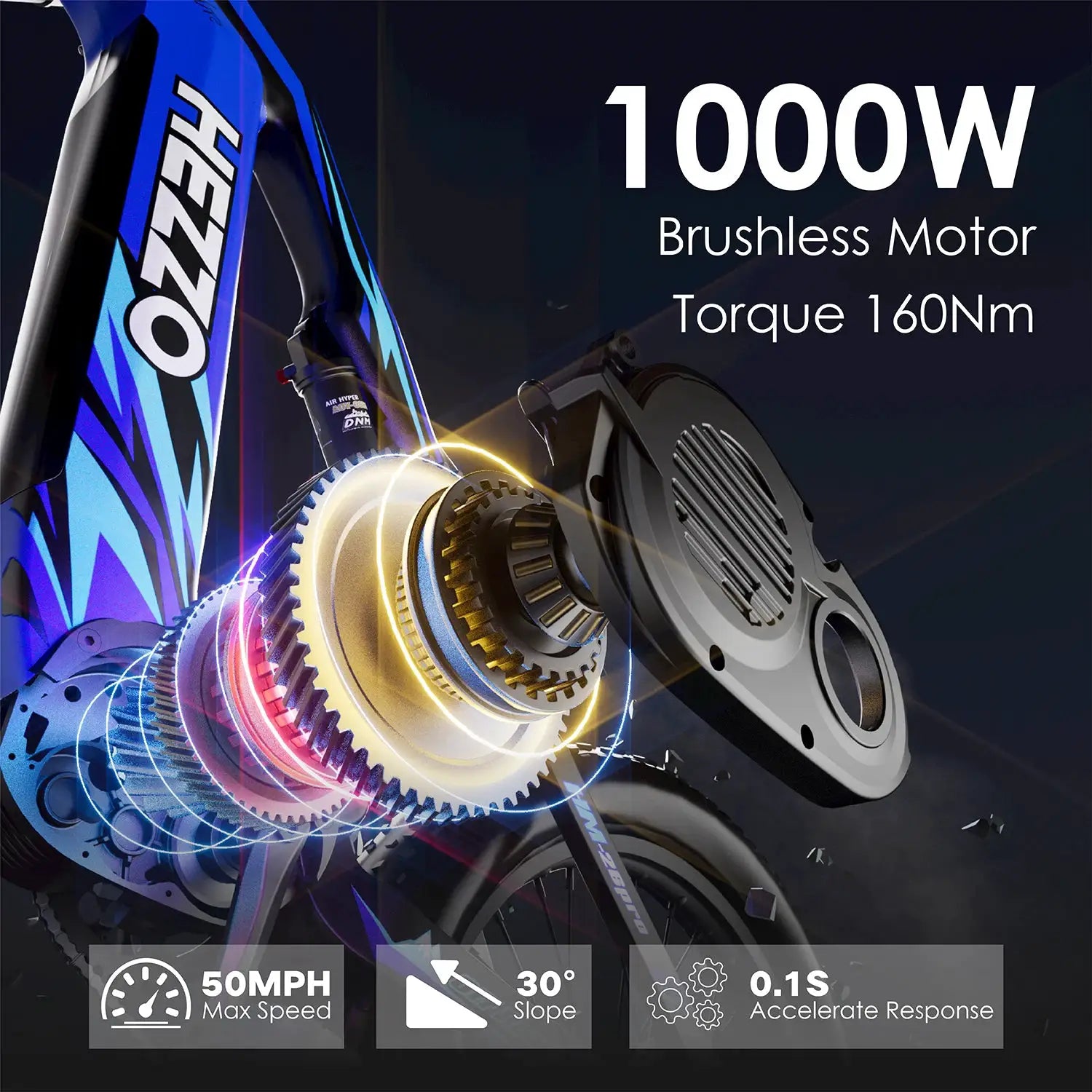 HEZZO Carbon Ebike K9 All-Terrain Fat Tire 52V 1000W BAFANG M20 Middrive Electric Bike 160Nm Powerful Electric Bike Hydraulic Suspension & Seat Post 21Ah 63Miles Long Range 26X4.8Inche Electric Bicycle by Beastly Survival Outlet