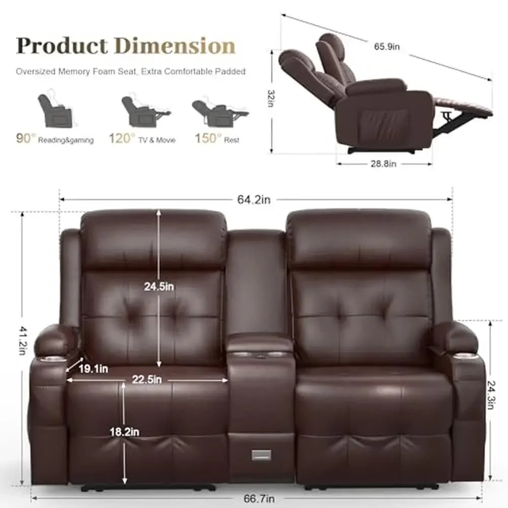 Massage Reclining Loveseat With Storage Console USB C PortRV