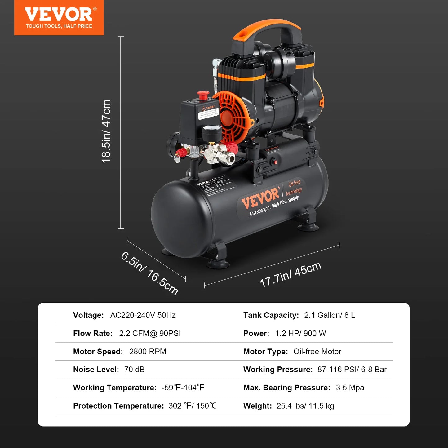 VEVOR Silent Air Compressor 900W 1450W 1800W Quiet Pump