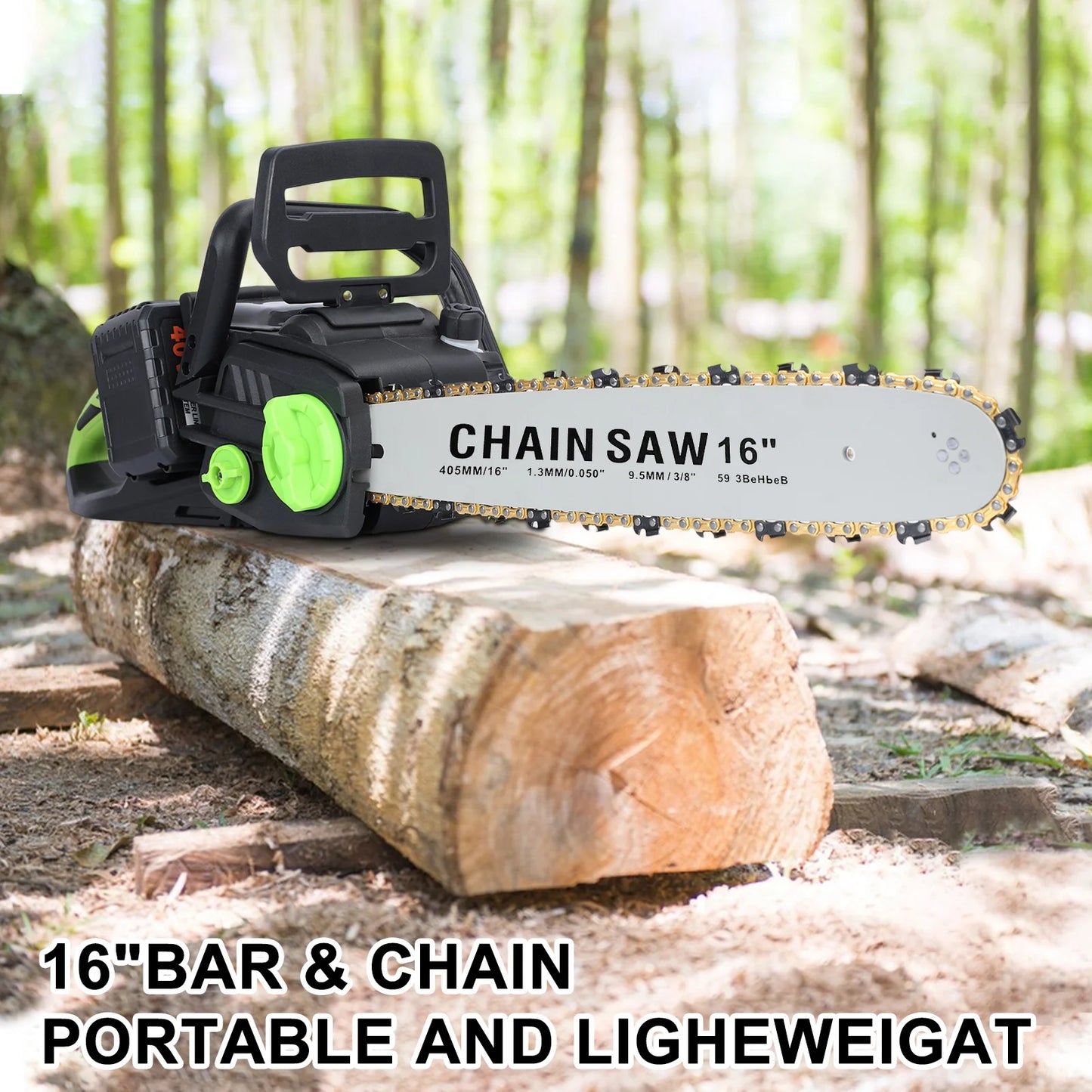 Cordless Battery Powered Chainsaw with 2x4Ah Batteries Brushless Motor Auto Lubrication for Tree Felling and Firewood