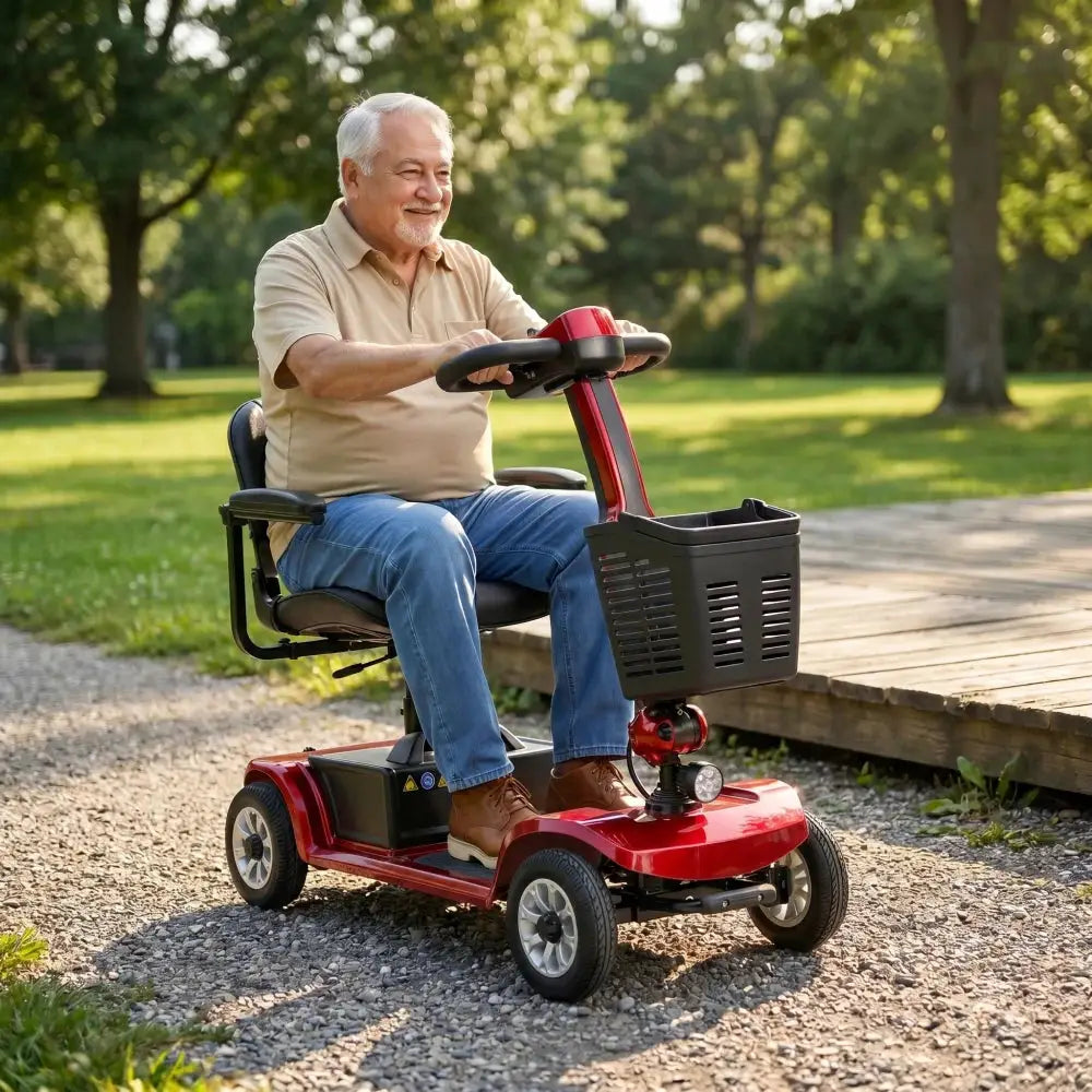Unificare Red Portable Folding Mobility Scooter Ideal for Adults and Seniors Practical Swivel Seat Stable Anti Tip Design Wear by Beastly Survival Outlet Unificare Red Portable Folding Mobility Scooter Ideal for Adults and Seniors Practical Swivel Seat Stable Anti Tip Design Wear Beastly Survival Outlet
