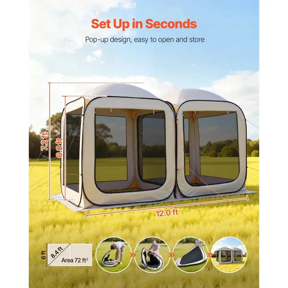 Pop Up Screen House Tent 12x6 Ft Gazebo For Camping Outdoors by Beastly Survival Outlet