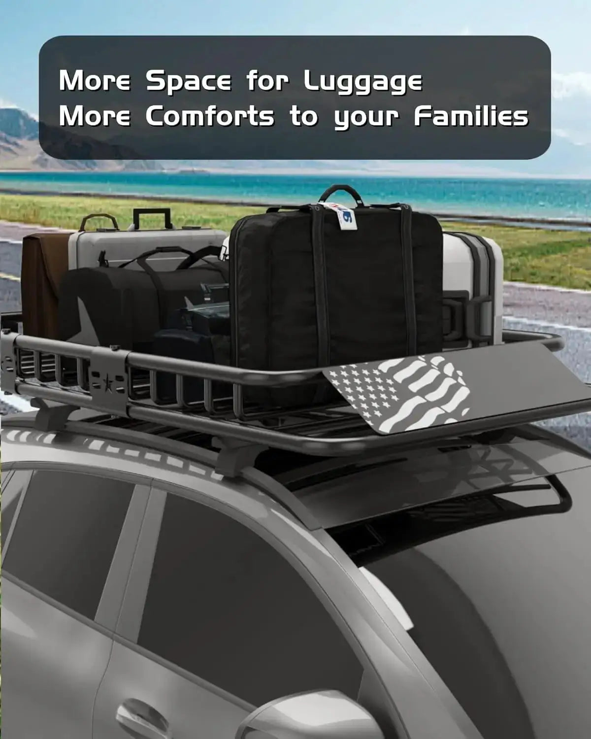 64 X 39 Inch Universal Roof Rack Basket, 200 Lbs Capacity Cargo Carrier with Wind Fairing for SUV, Truck, RV & Vehicle Roof Rack by Beastly Survival Outlet