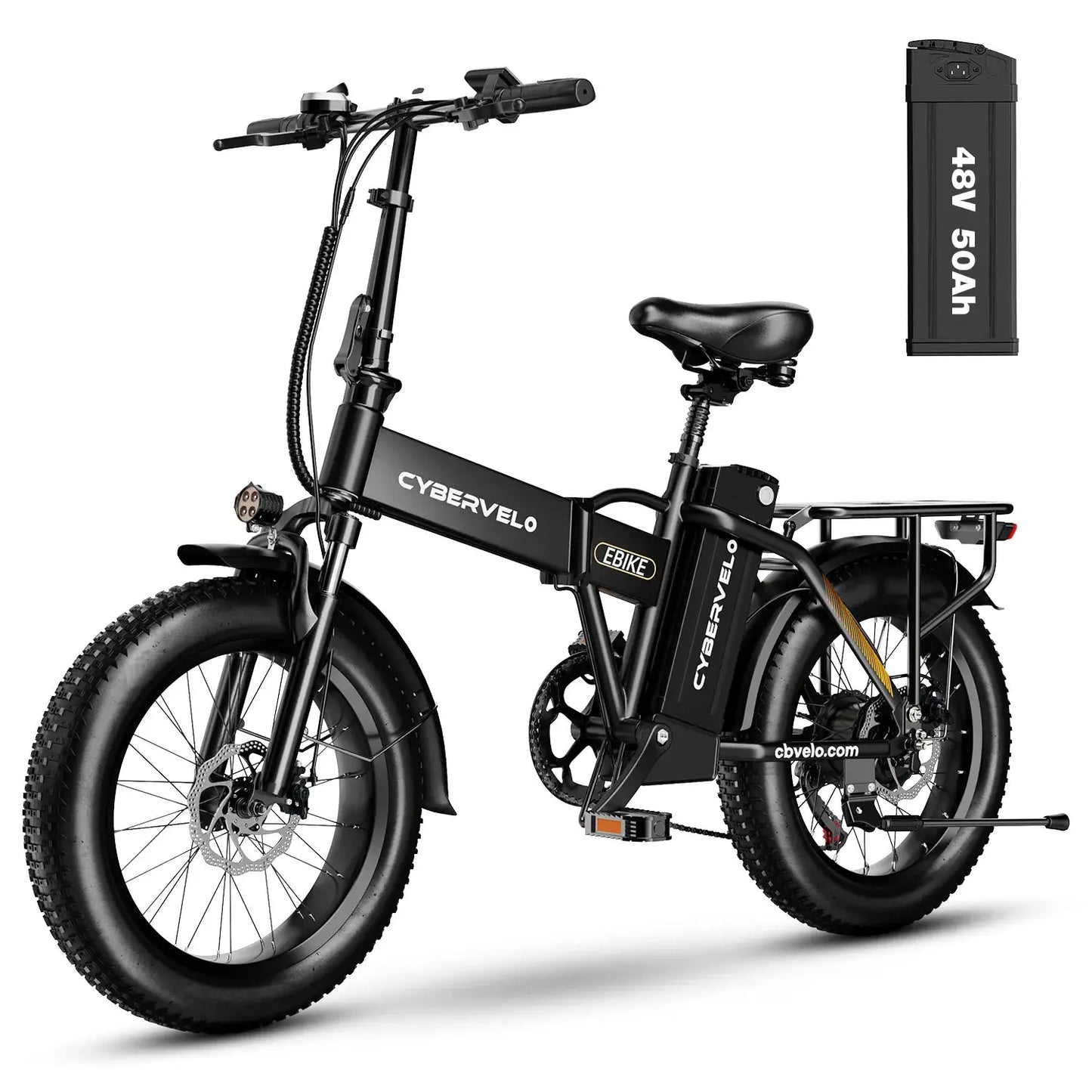 Cybervelo 1000W Peak High-speed Brushless Folding 20 Inch Fat Tire Electric Bike for Adults 48V 20.8Ah/50Ah Removable Battery 80 Miles Range Commuter E-Bicycle EK4 by Beastly Survival Outlet