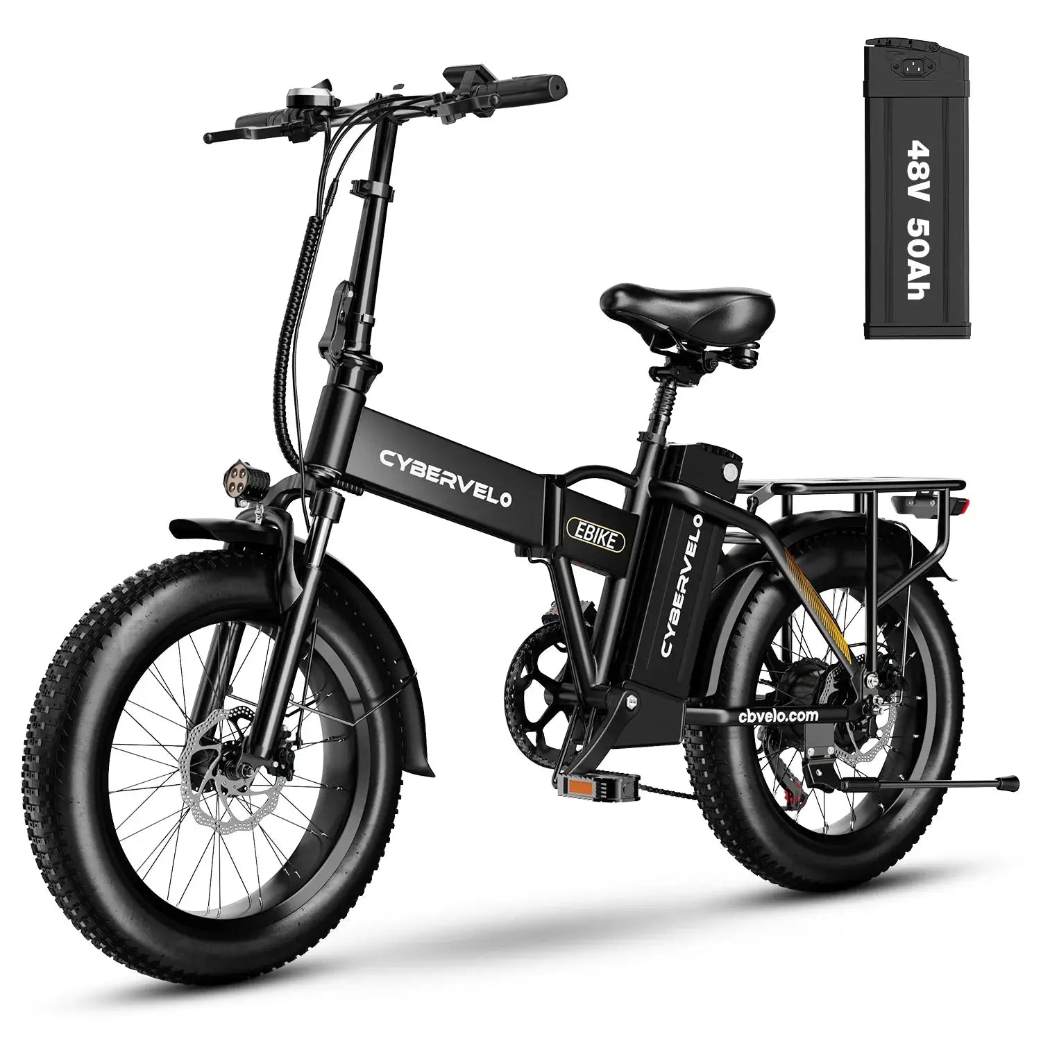Cybervelo 1000W Peak High-speed Brushless Folding 20 Inch Fat Tire Electric Bike for Adults 48V 20.8Ah/50Ah Removable Battery 80 Miles Range Commuter E-Bicycle EK4 by Beastly Survival Outlet