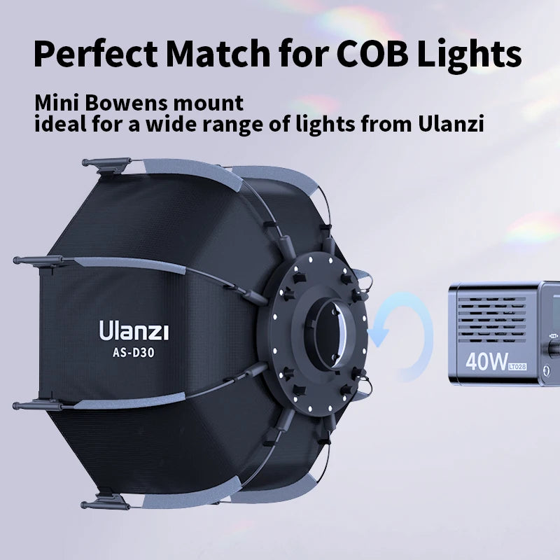 Ulanzi ASD30 30cm Octagonal Softbox With Mini Bowens Mount For 40W COB Video Lighting Kit