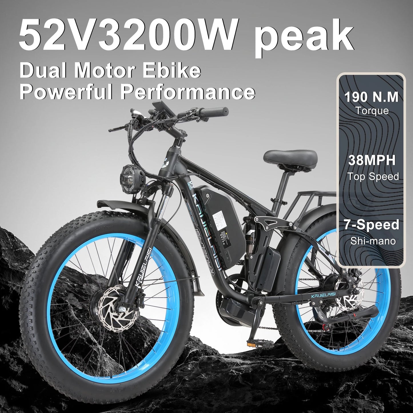 Electric Bike 3000W Dual Motor 52V 26AH Off-Road Fat Tire Bike