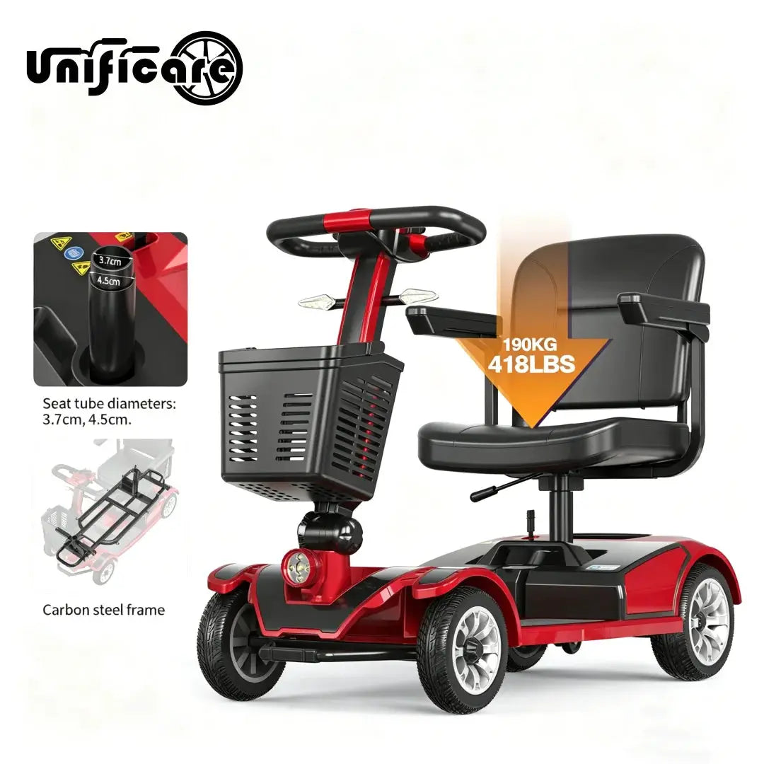 UNIFICARE Red Foldable 4 Wheel Mobility Scooter, 20AH Large Capacity Battery Adjustable Seat Electric Scooter For Senior Elderly by Beastly Survival Outlet UNIFICARE Red Foldable 4 Wheel Mobility Scooter, 20AH Large Capacity Battery Adjustable Seat Electric Scooter For Senior Elderly Beastly Survival Outlet