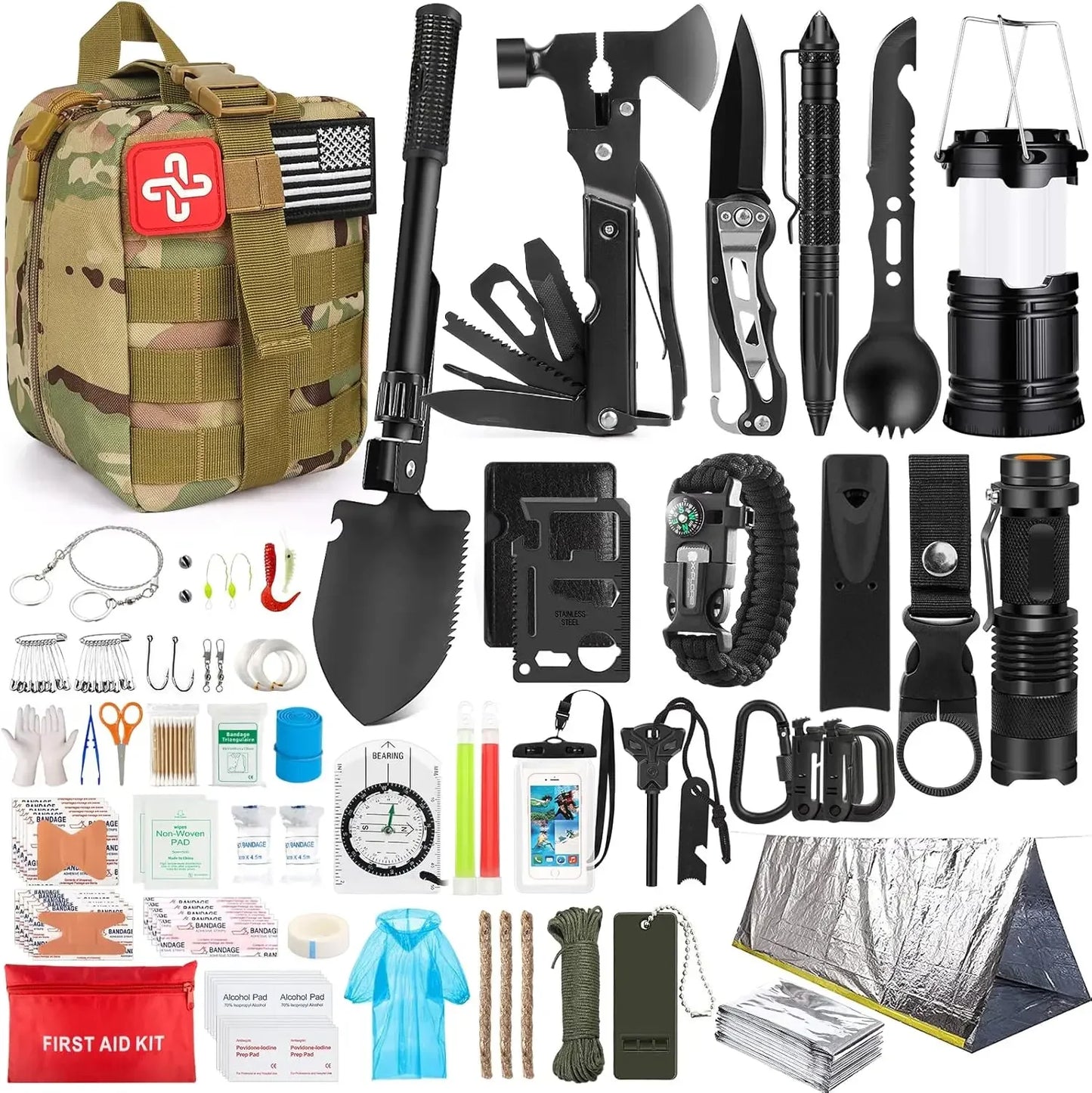 250 In 1 Survival Kit With MOLLE System Emergency Gear Tents