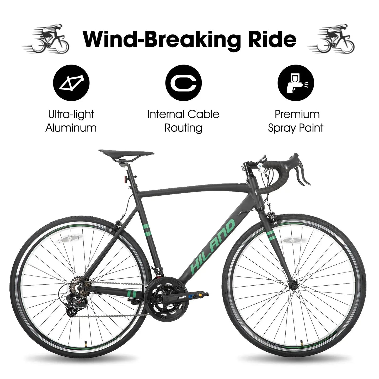 Hiland Aluminum Road Bike,Shimano 14 Speeds, 53/57cm Frame, Racing Bike for Men Mens Racing Bike by Beastly Survival Outlet