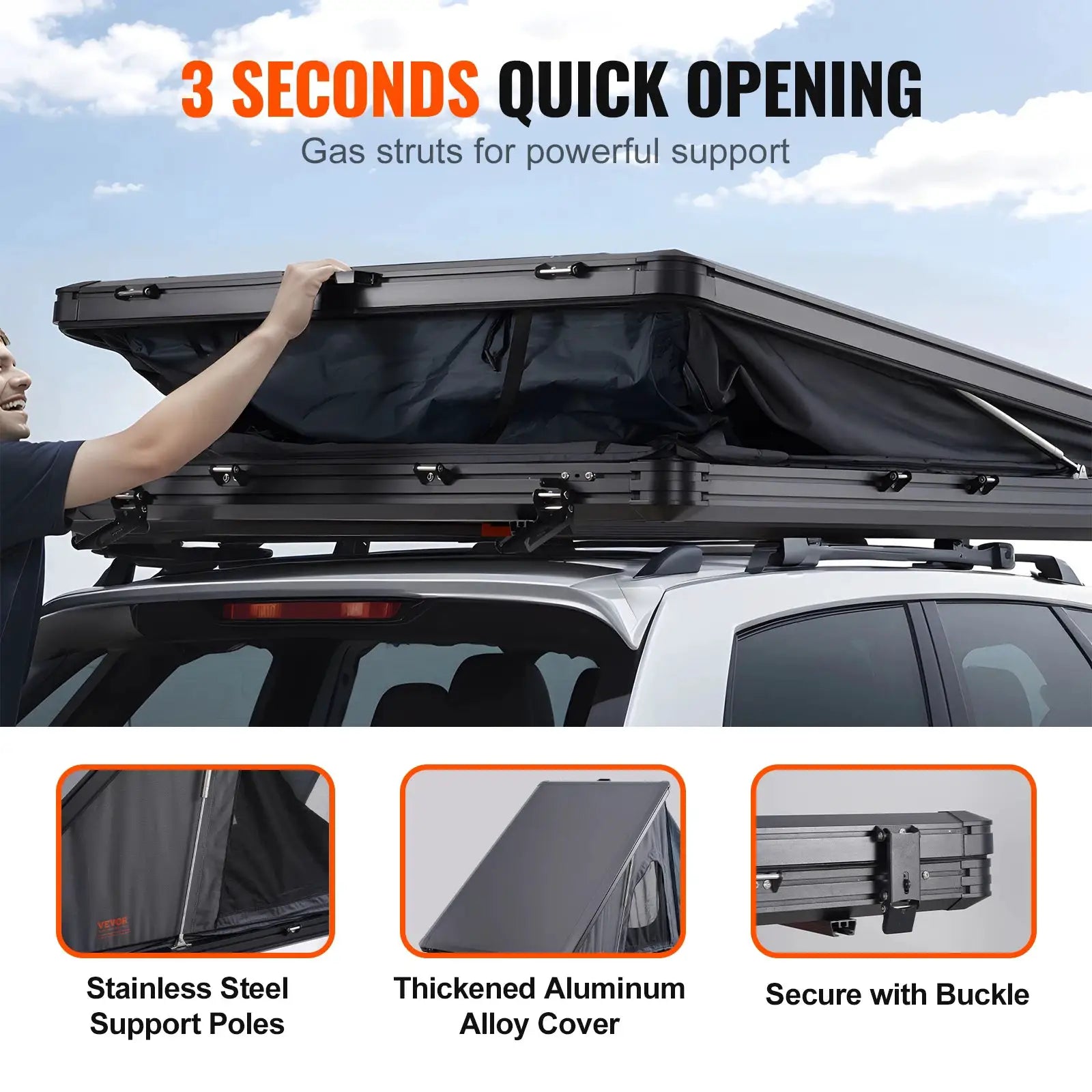 SucceBuy Rooftop Tent Hard Shell Roof Top with Telescopic Ladder Thick Mattress Waterproof Windproof for Jeep Van Pickup Truck by Beastly Survival Outlet